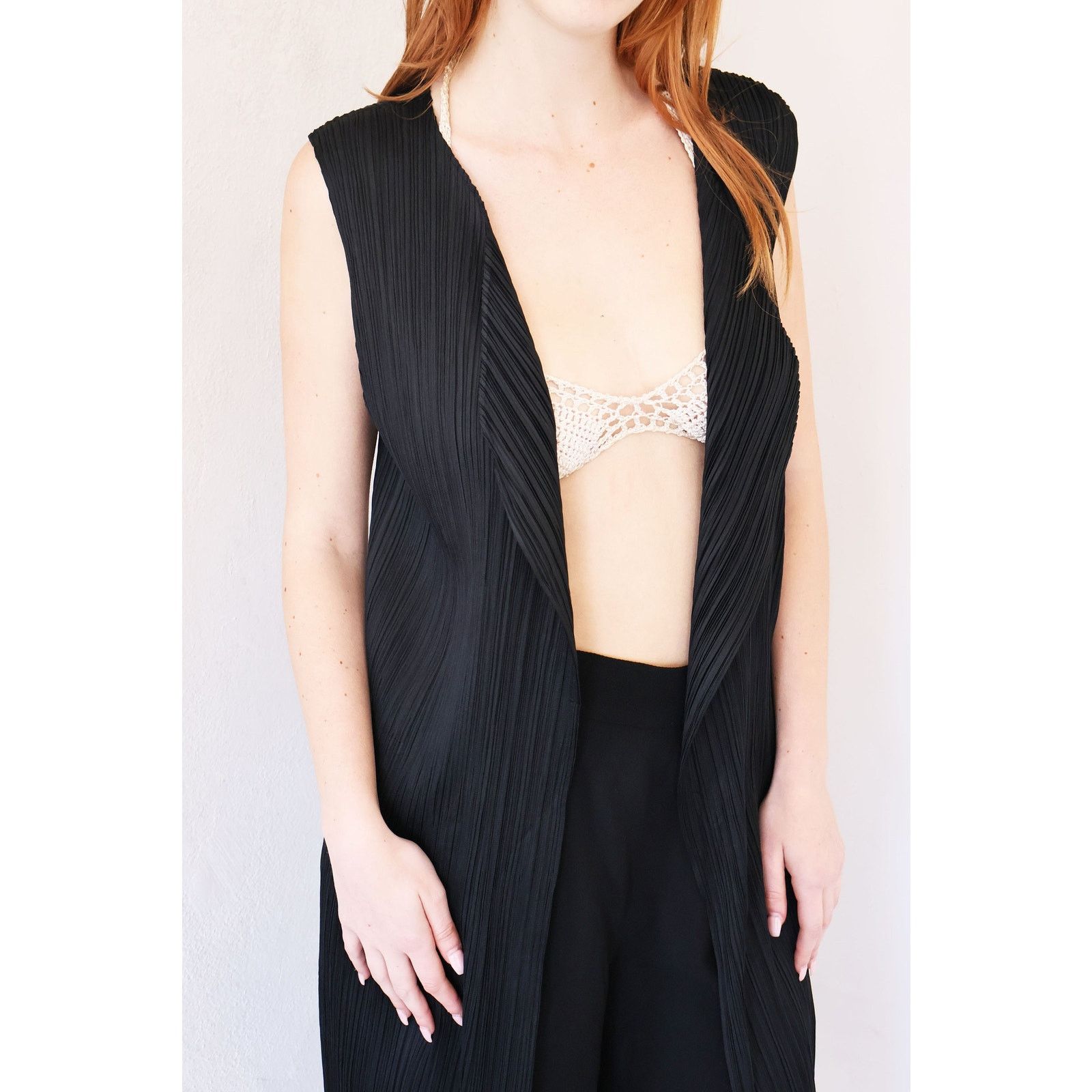 Issey Miyake Vintage Issey Miyake Pleats Please Black Long Duster Vest Size ONE SIZE - 3 Thumbnail