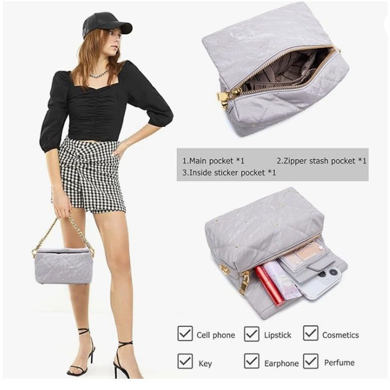 The Unbranded Brand Quilted Crossbody PUShoulder 2 Chains 7.4"× 2.9"× 4.7" Size ONE SIZE - 5 Thumbnail