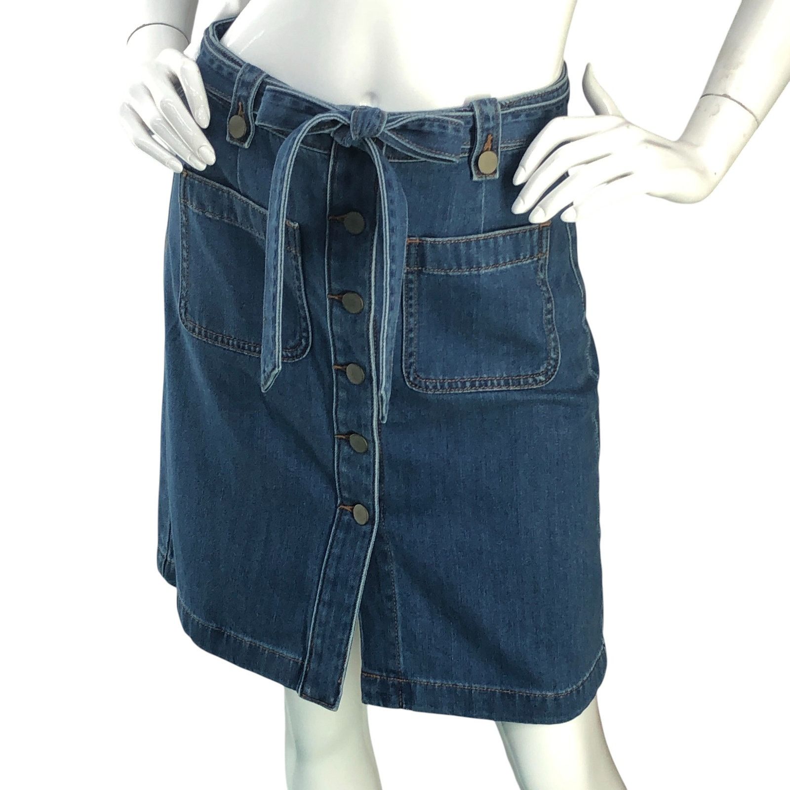 Loft Loft Petite Sz 2P Skirt Denim Jean Patch Pocket Button Front Size 28" / US 6 / IT 42 - 1 Thumbnail
