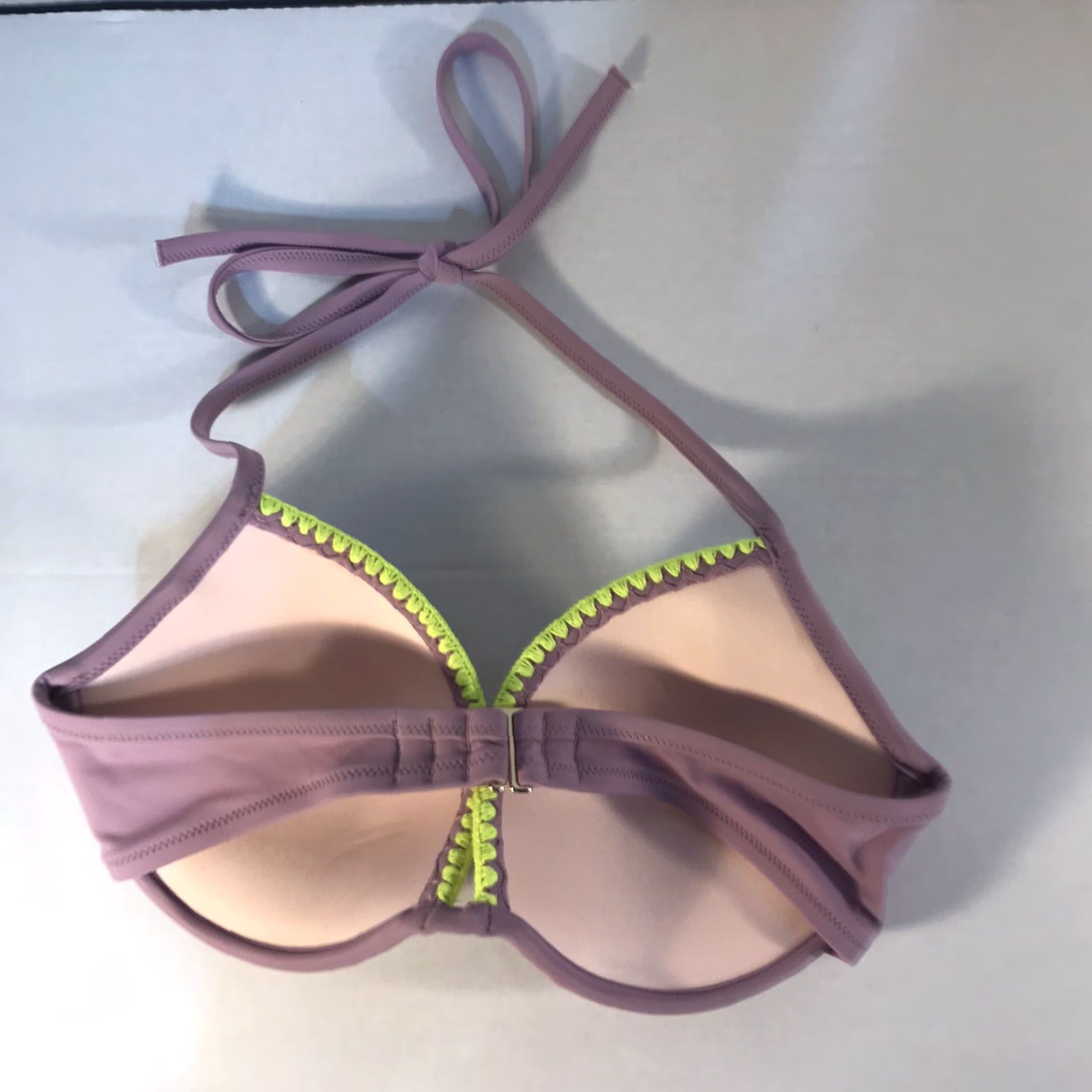 Vintage Unbranded Bikini Top Womens 34D Crochet Push Up Neon Yellow Lavender W-Neon Yellow Halter Adjustable Strap EUC Size XXS / US 00 / IT 34 - 2 Thumbnail
