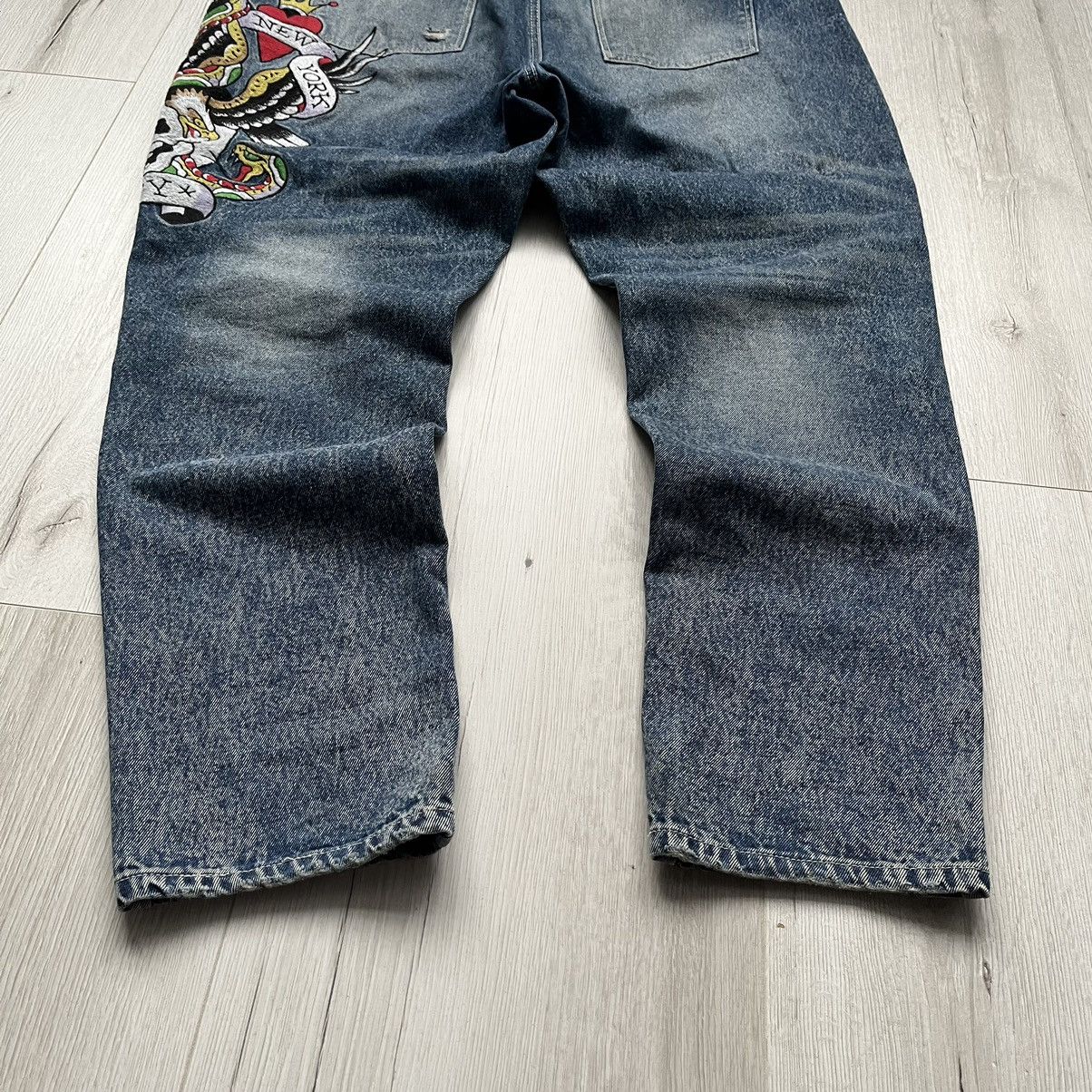Ed Hardy × Vintage Ed Hardy Y2K Embroidered Big Logo Blue Washed Denim Jeans Size US 40 / EU 56 - 3 Thumbnail