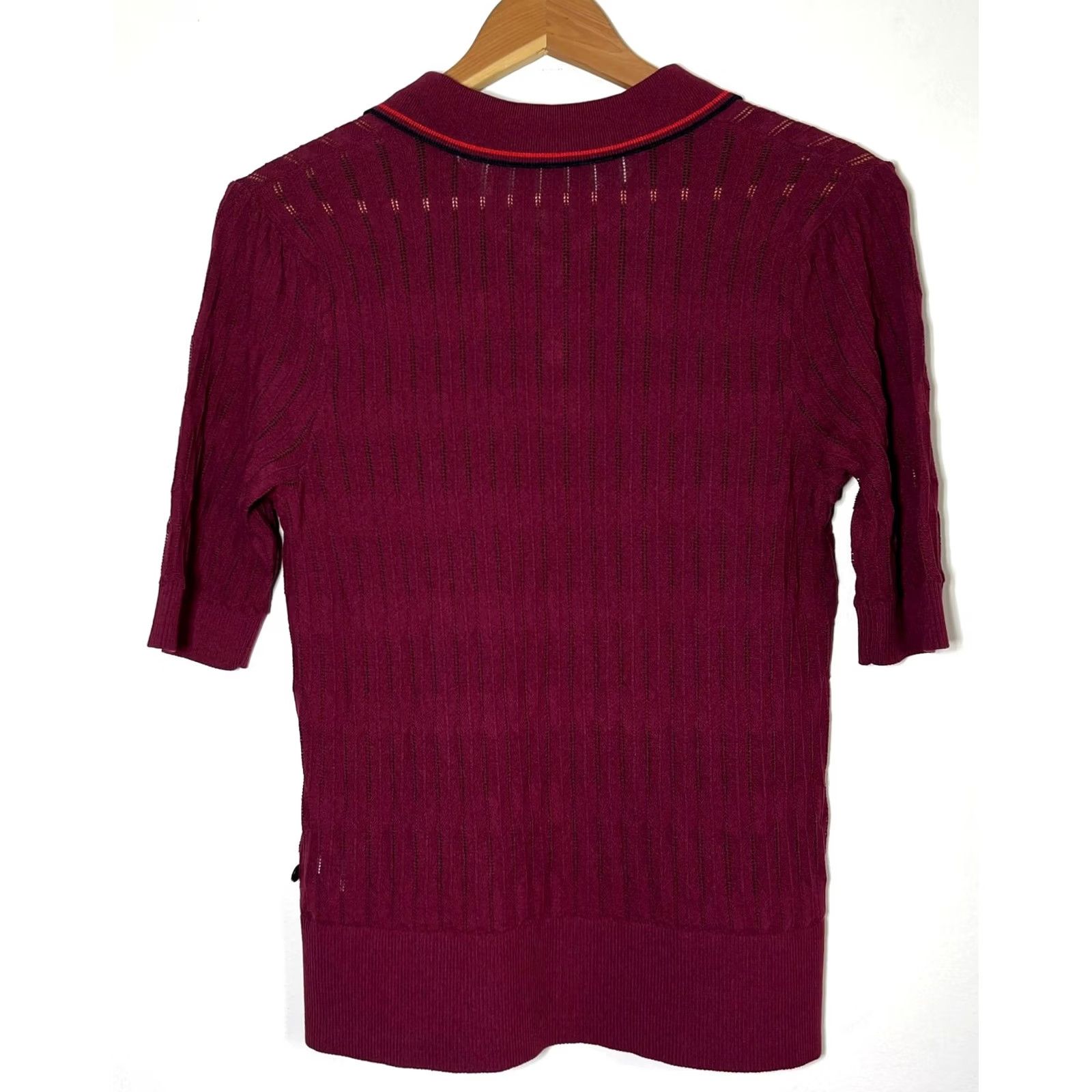 Scotch & Soda Scotch & Soda Women's Polo Shirt Women's Cable Knit Short Sleeve Pullover with Spread Collar Wine M Size M / US 6-8 / IT 42-44 - 2 Thumbnail