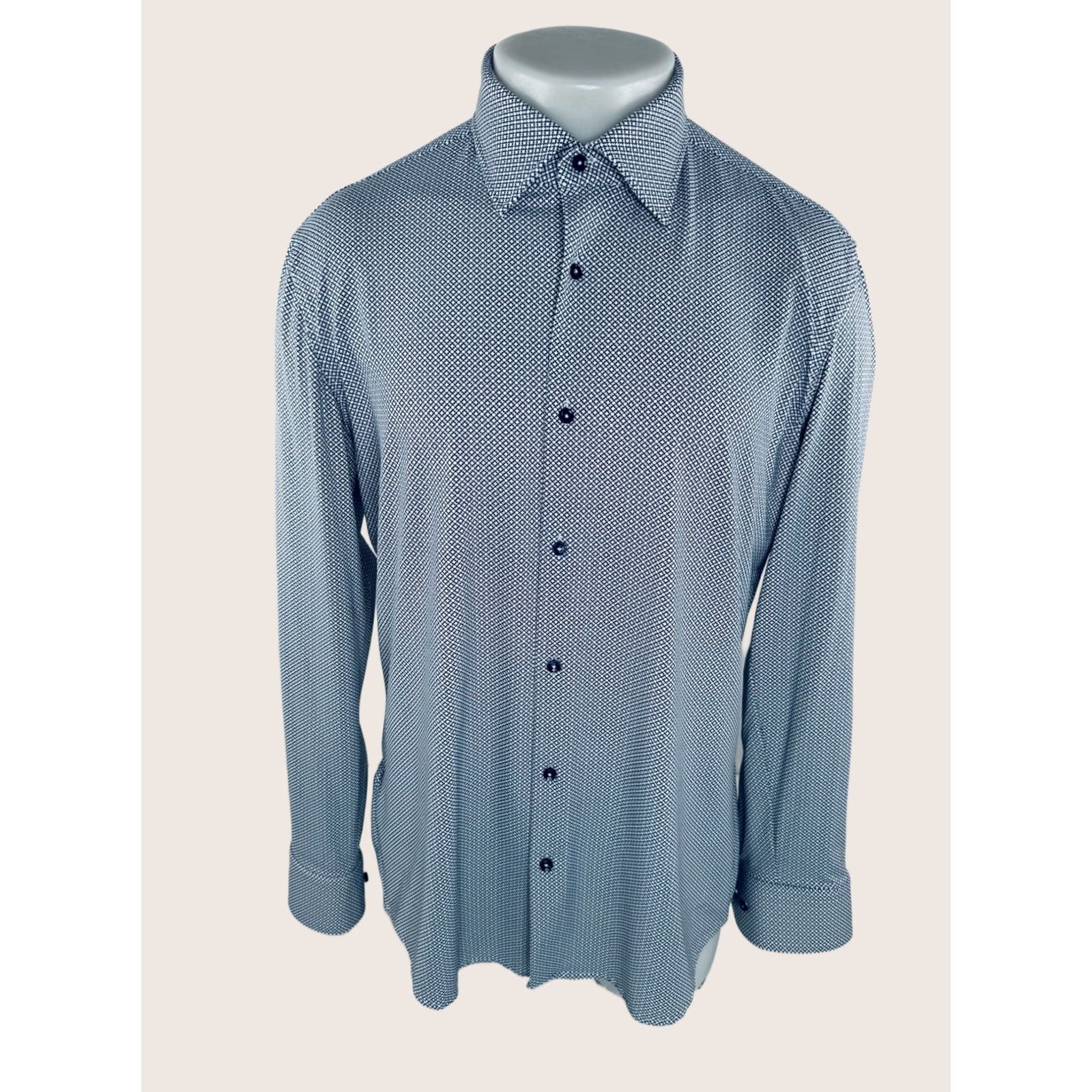 Hugo Boss HUGO BOSS Geometric Slim Shirt Mens L Blue / White Button-Up 42 / 16.5 EXCELLENT Size US L / EU 52-54 / 3 - 1 Thumbnail
