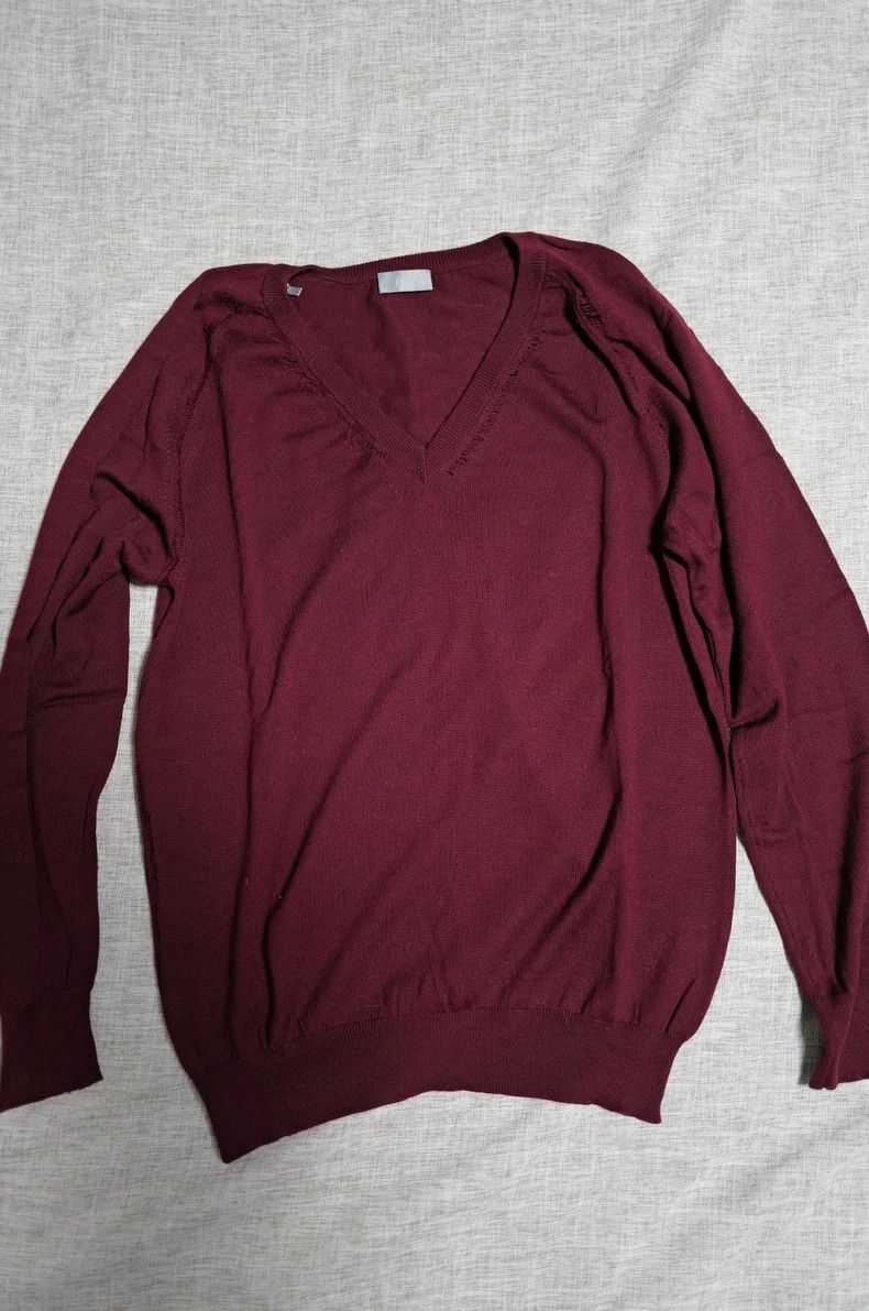 Dior Dior Wine red V-neck scar openwork sweater Size XL / US 12-14 / IT 48-50 - 1 Thumbnail