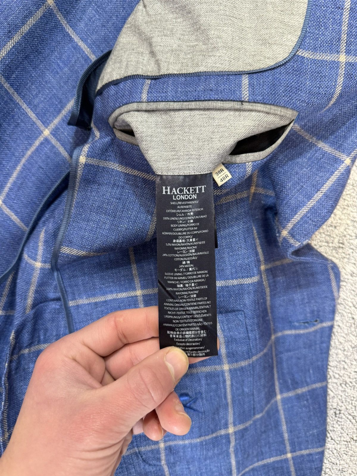 Hackett Hackett Mayfair Linen Blazer 38R/48R Windowpane Sport Coat Size 38R - 8 Thumbnail