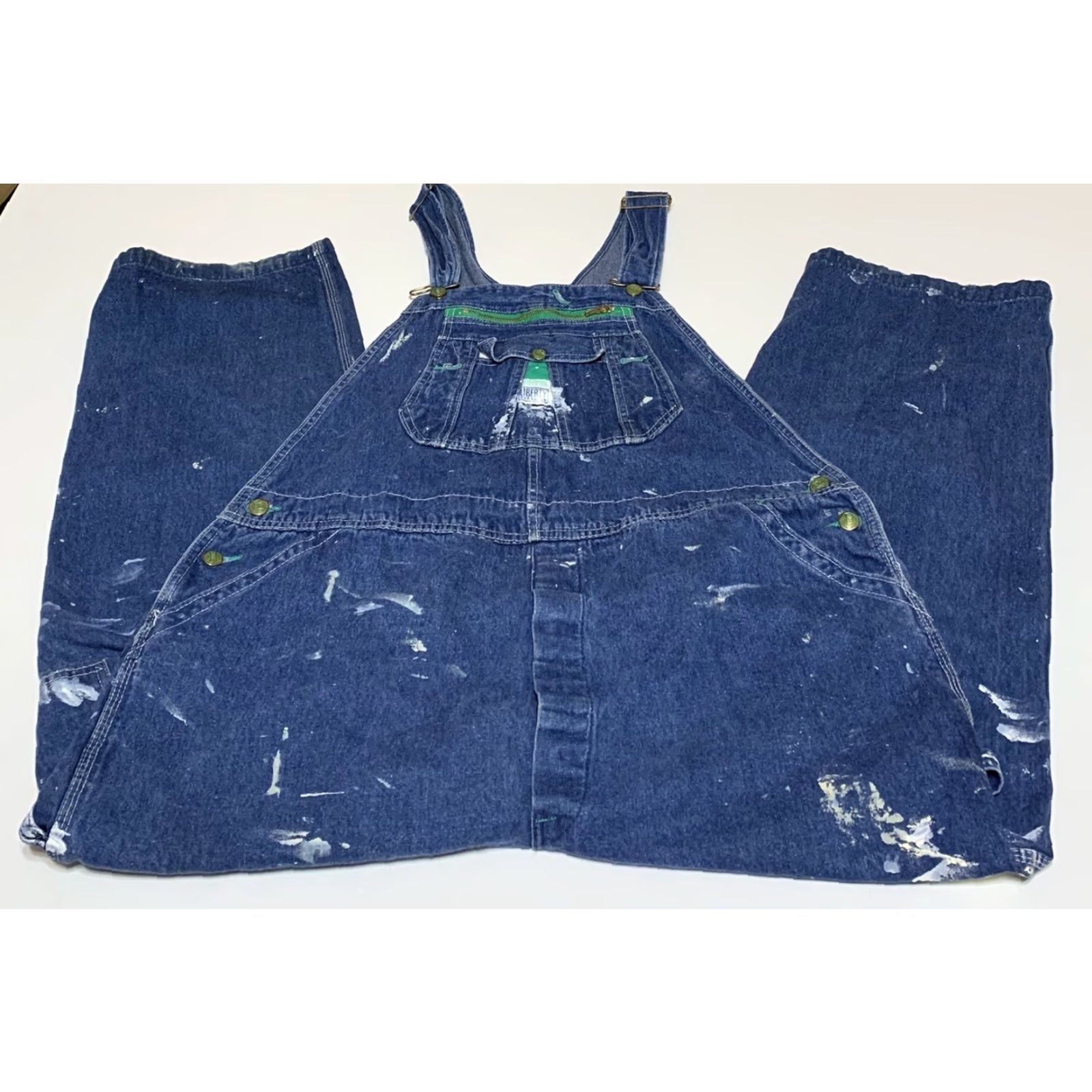Denime VINTAGE Liberty Overalls Denim Blue Distressed Paint Stained Men’s 44x27 Overalls Mens Work Farm Pockets Jeans 44x27 Size US 44 / EU 60 - 2 Thumbnail