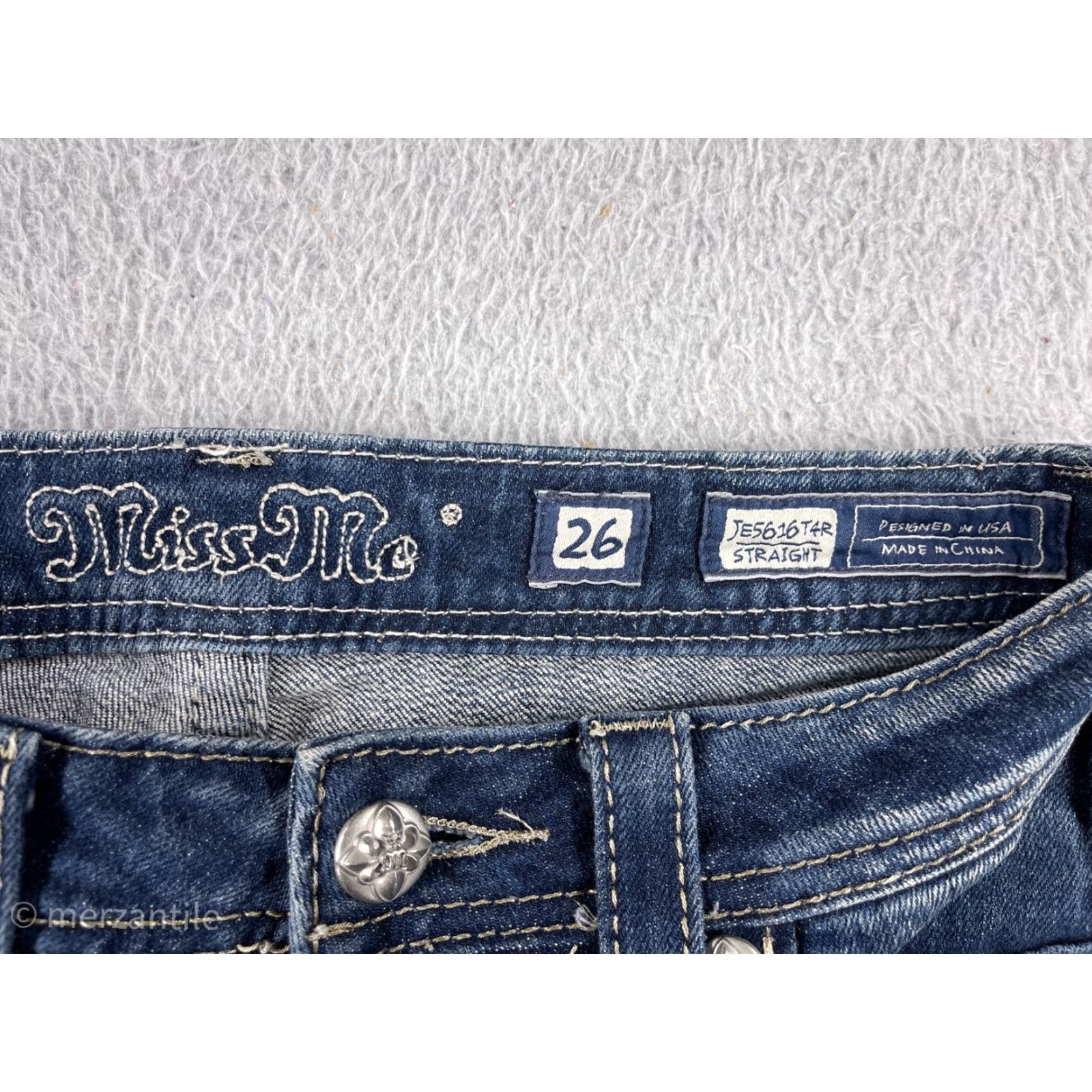 Miss Me Miss Me Jeans Women 26 Blue Denim Straight Leg Embellished Bling JE5616T4R Size 26" / US 2 / IT 38 - 4 Thumbnail