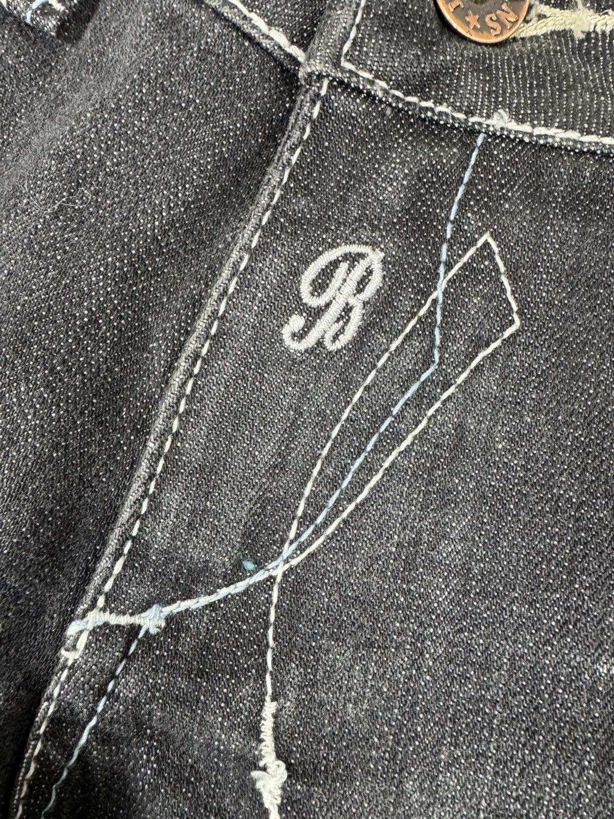 Japanese Brand × Vintage Vintage Y2K Crazy open leg side flared crystal studded denim Size 33" - 14 Thumbnail