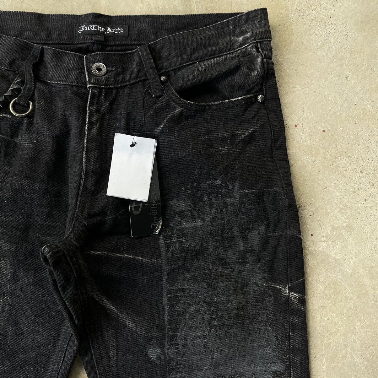 Le Grande Bleu (L.G.B.) IN THE ATTIC ARCHIVE GOTHIC PUNK CROSS POEM BLACK DENIM JEAN Size US 32 / EU 48 - 4 Thumbnail