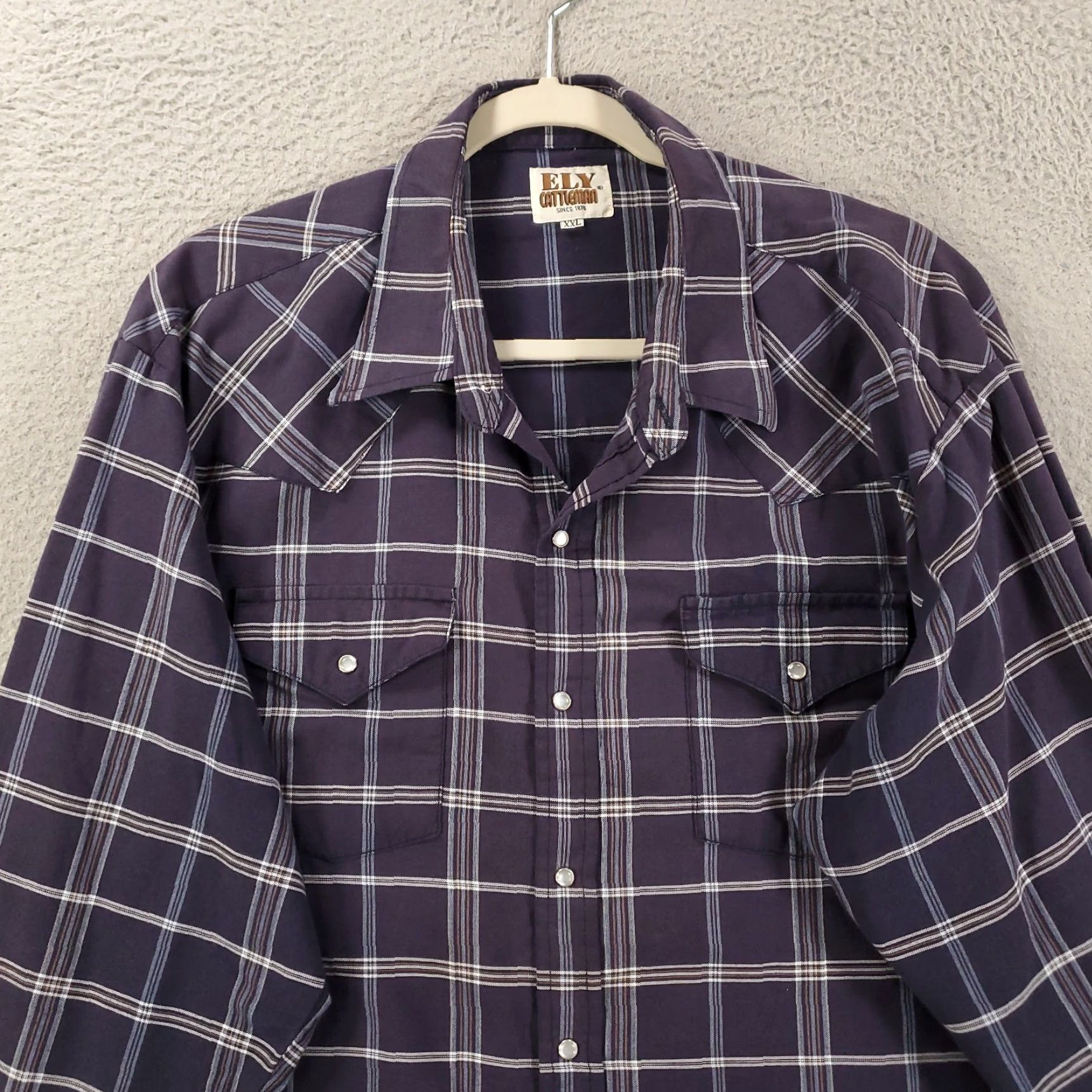 Vintage Ely Cattleman Pearl Snap Mens XXL Navy Plaid Snap Rodeo Western Long Sleeve 2XL Size US XXL / EU 58 / 5 - 2 Thumbnail
