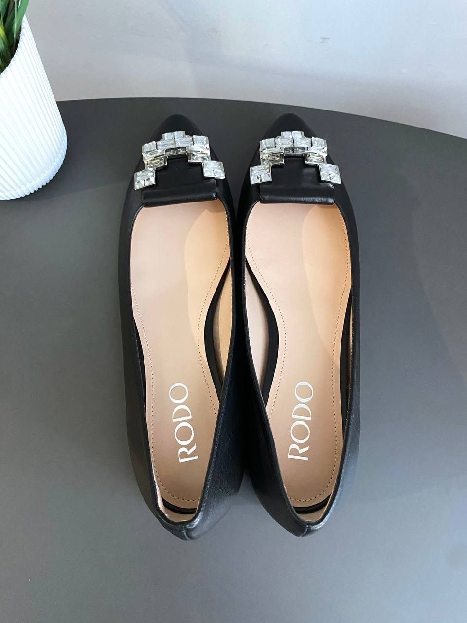 Designer RODO Leather Ballet Flats Lotus Crystal Embellished, 40,5 Size US 9.5 / IT 39.5 - 9 Thumbnail