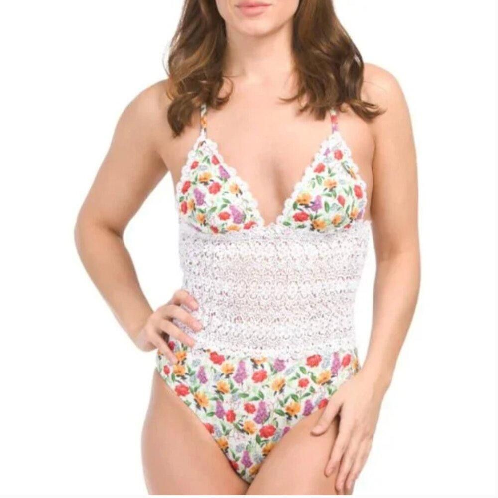 Charo Ruiz Ibiza Rola Crochet Floral One Piece Swimsuit NWT