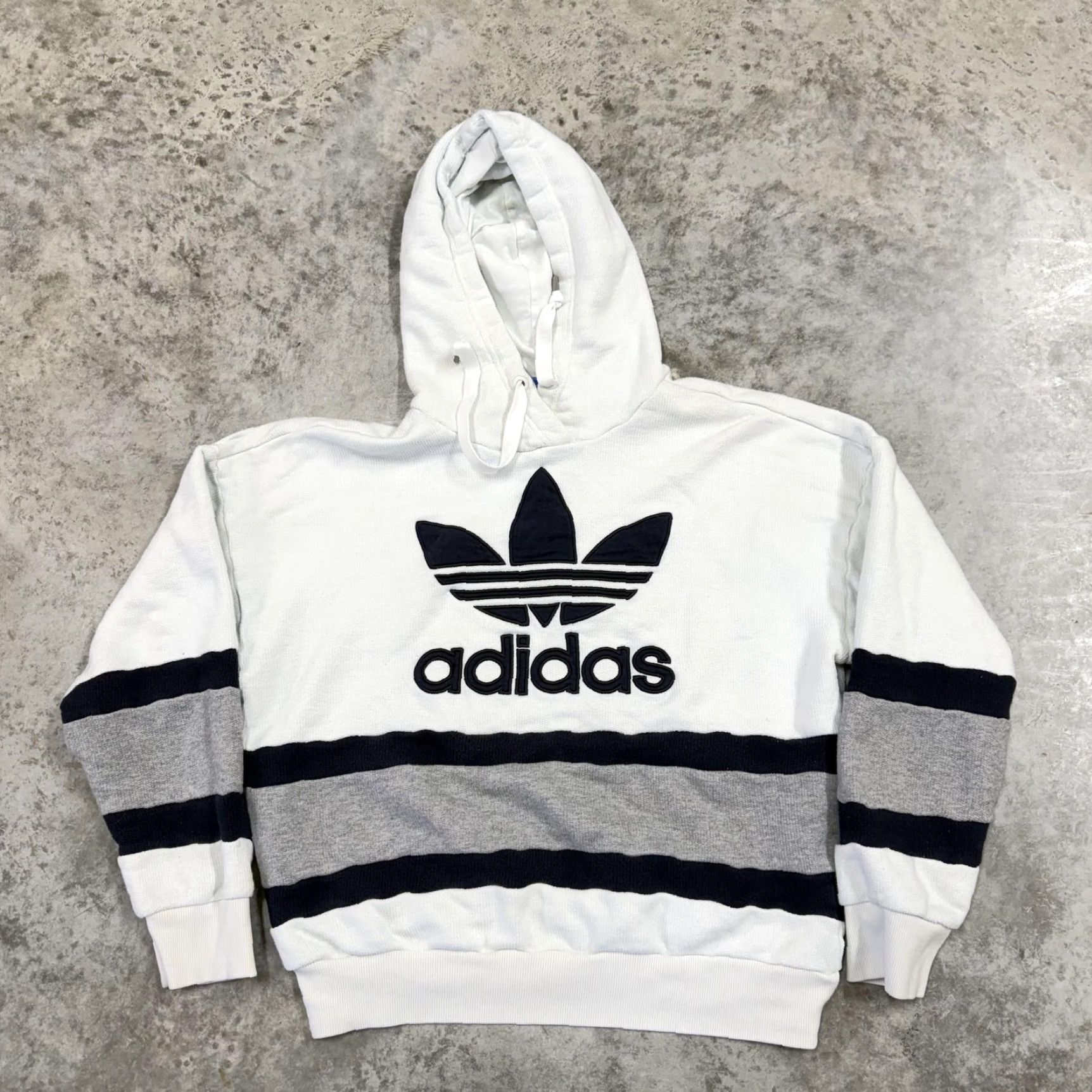 Adidas VINTAGE Adidas Originals Hoodie Sweatshirt Mens M White Trefoil Stripe Pullover Size US M / EU 48-50 / 2 - 2 Thumbnail