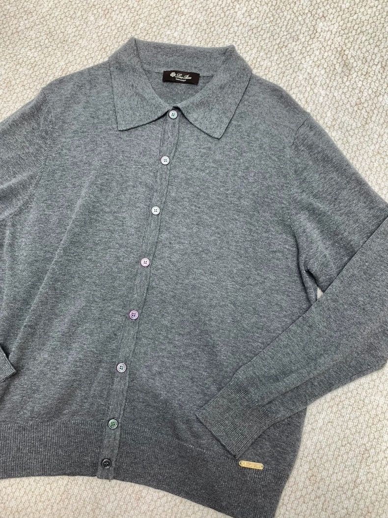Loro Piana LORO PIANA Gray full open front cotton turned collar knit Size US M / EU 48-50 / 2 - 7 Thumbnail