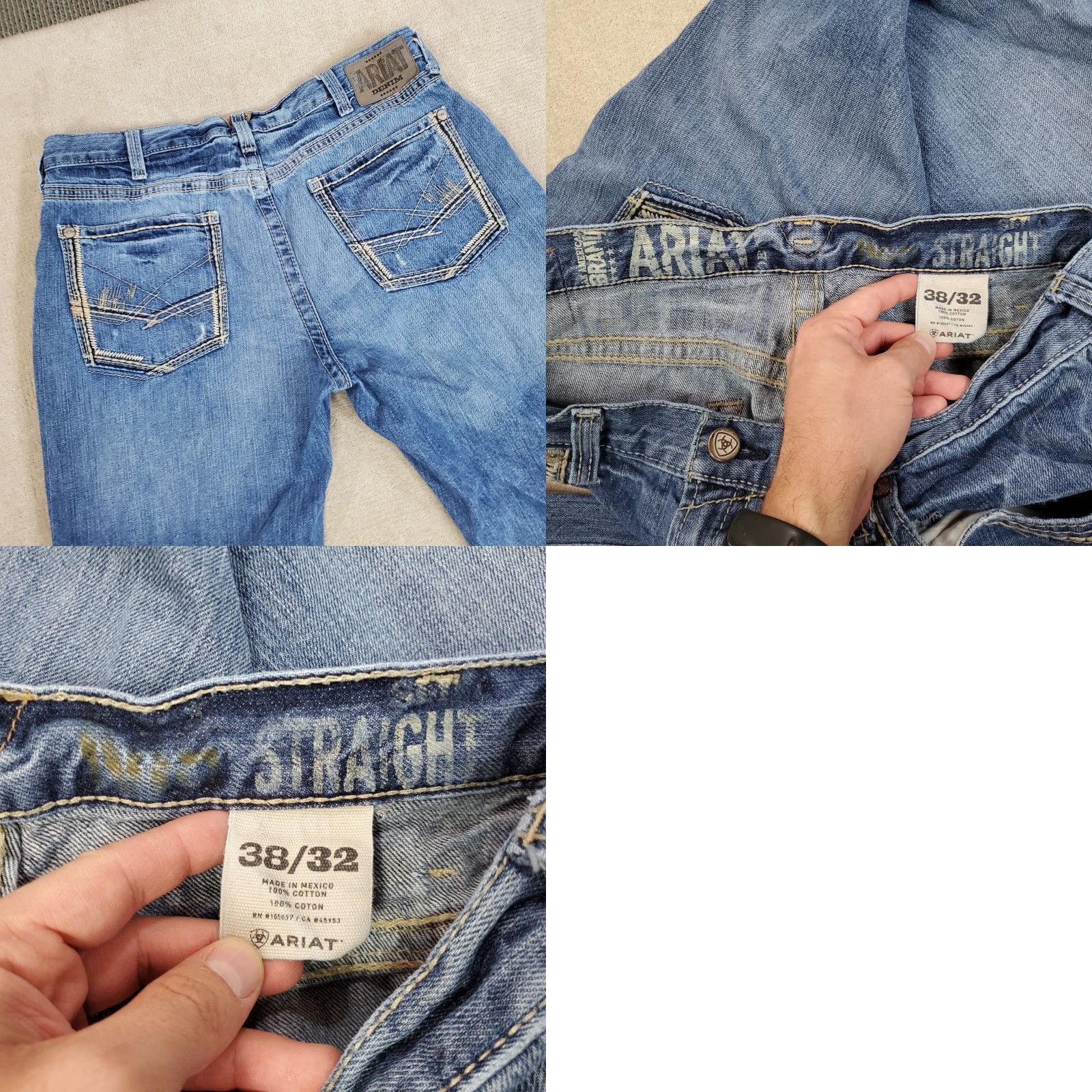 Ariat Ariat Jeans Mens 38x32 Blue Medium Wash Regular Fit Straight Leg Denim Western Size US 38 / EU 54 - 8 Thumbnail