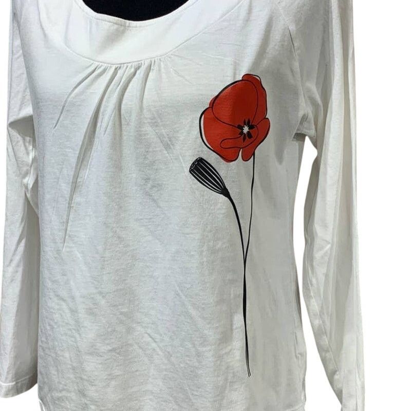 Talbots Hand Printed Womens Petite Large Poppy Flower Pima T-Shirt Size L / US 10 / IT 46 - 2 Thumbnail