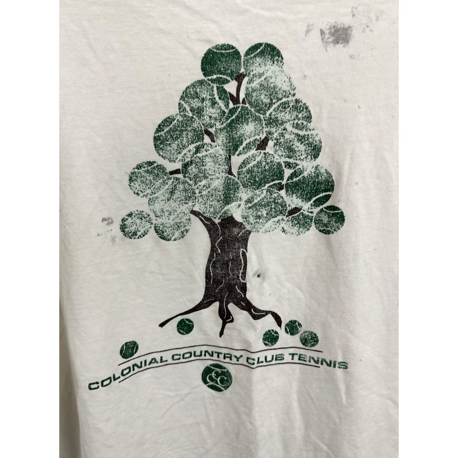Hanes VTG 90s Country Club Tennis Ball Tree Graphic Worn Soft Cotton Boxy T-Shirt L Men White Hanes Shirt Mens Size US L / EU 52-54 / 3 - 4 Thumbnail