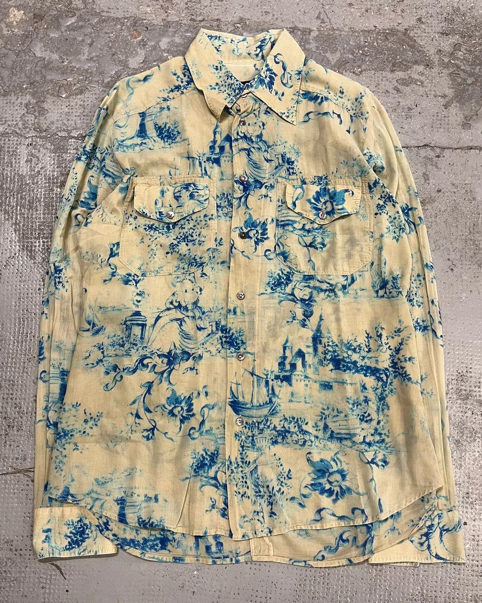 Dolce & Gabbana SS2004 Dolce & Gabbana Blue Floral Print Cream Shirt Size US L / EU 52-54 / 3 - 4 Thumbnail