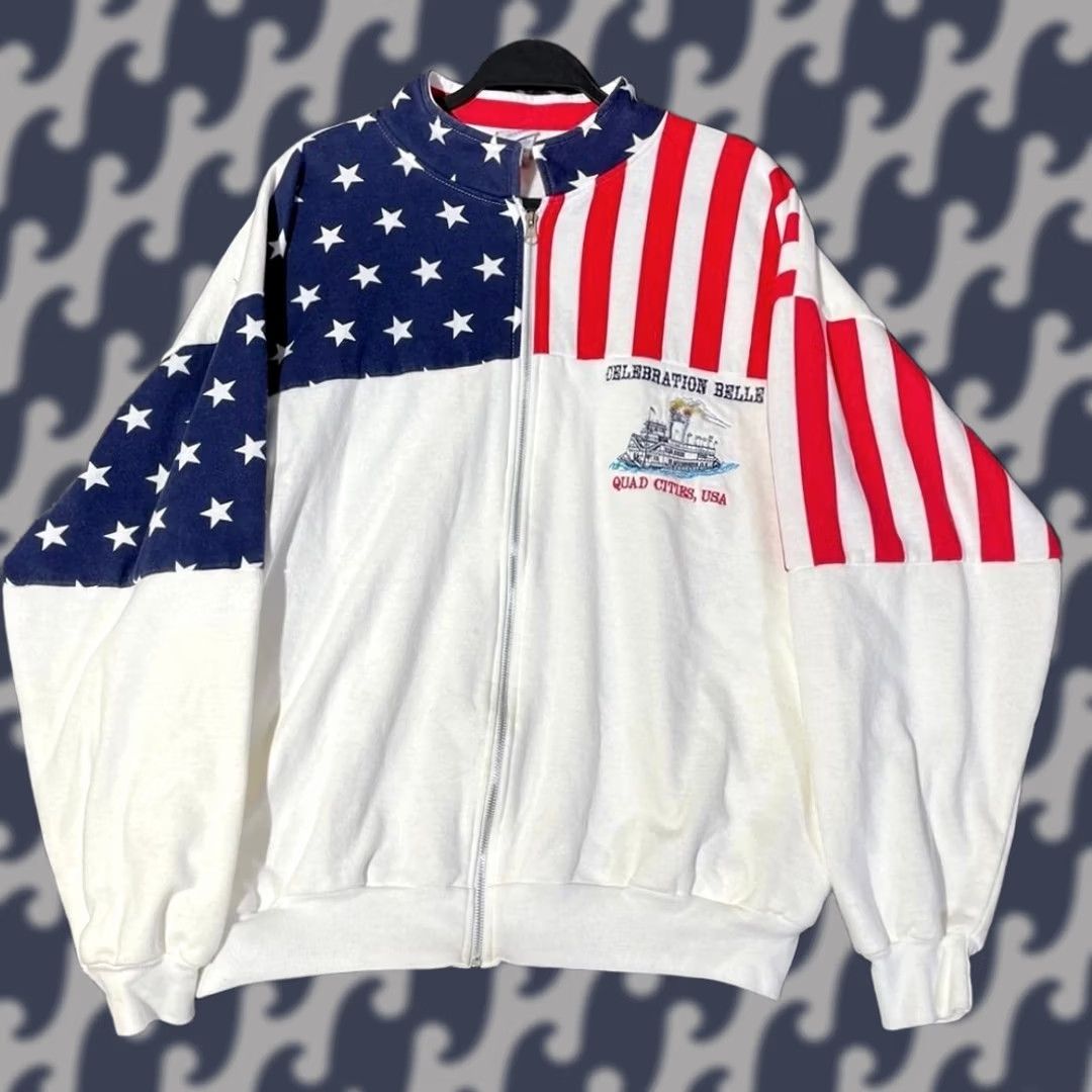 Vintage VINTAGE ESY SPORT WEAR Full Zip Shirt Men XL White USA Flag Quad Cities Red Blue Men’s XL Size US XL / EU 56 / 4 - 1 Thumbnail