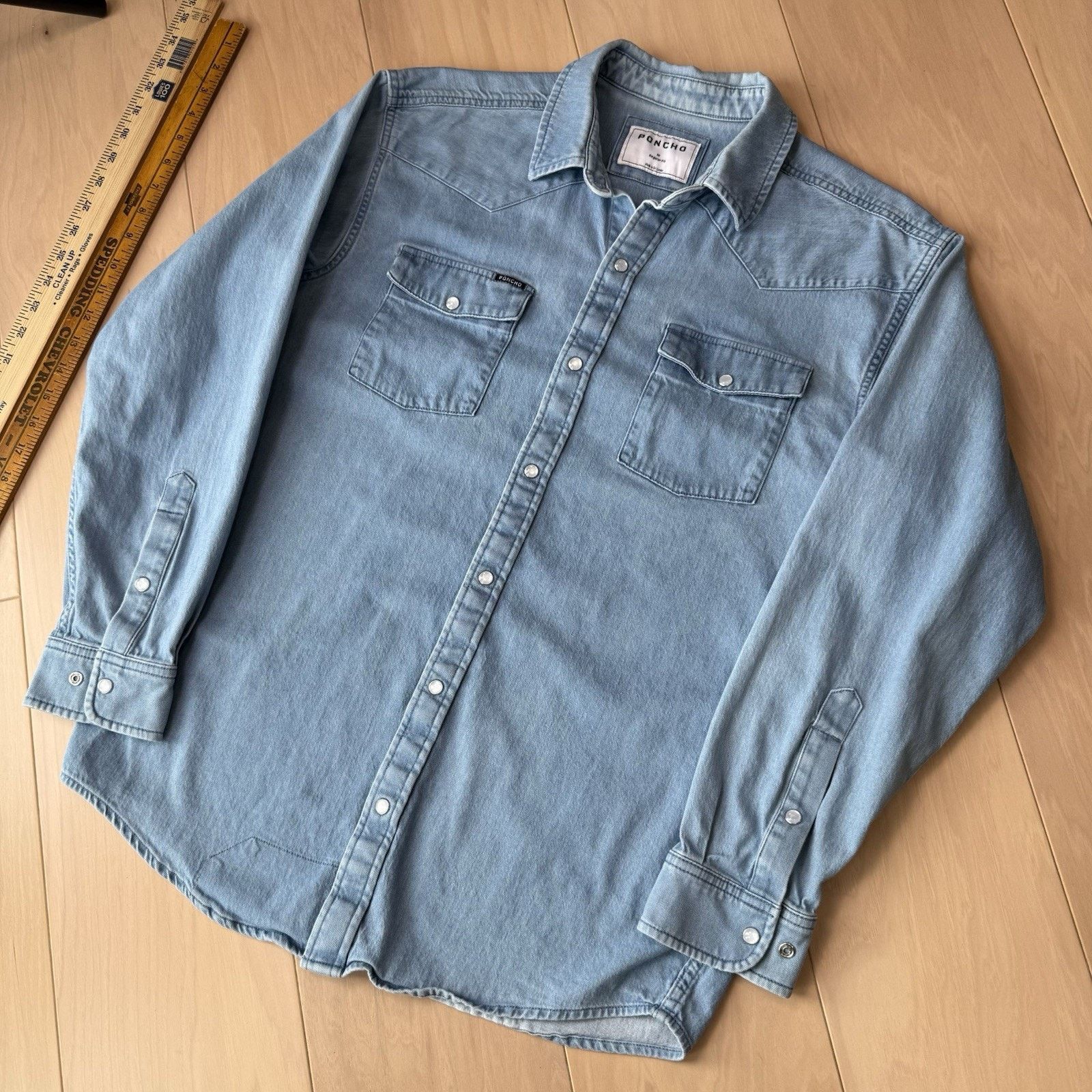 Other Poncho Pearl Snap Denim Shirt Medium Blue Button Up Workwear Size US M / EU 48-50 / 2 - 10 Thumbnail