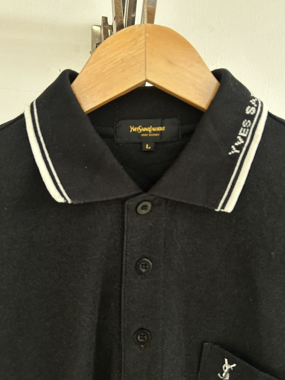 Yves Saint Laurent YSL Vintage Pocket Tee Black Longsleeve Polo Size US L / EU 52-54 / 3 - 4 Thumbnail
