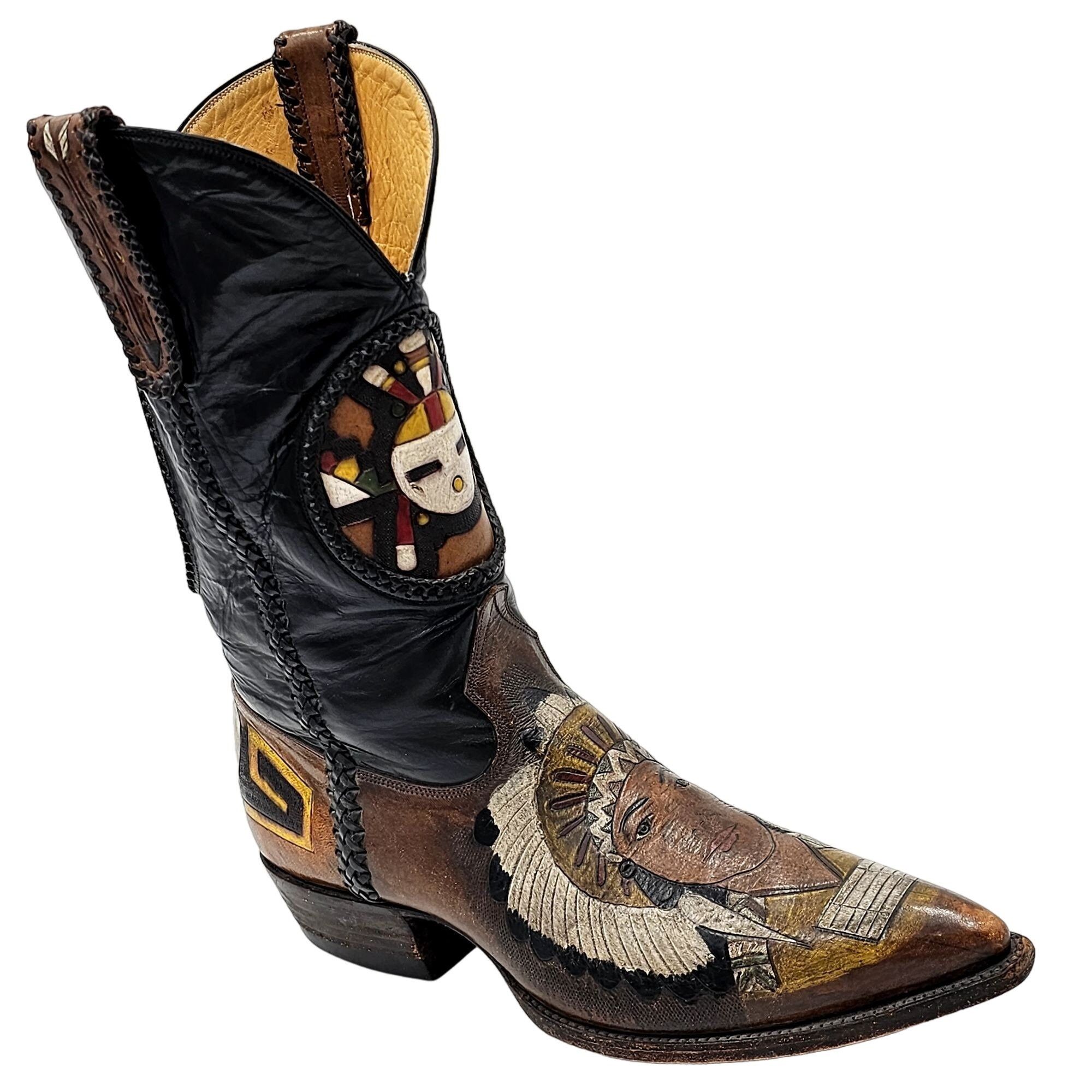 Other Custom 9D Hand Tooled/ Painted Native American Chief boots Size US 9 / EU 42 - 14 Thumbnail