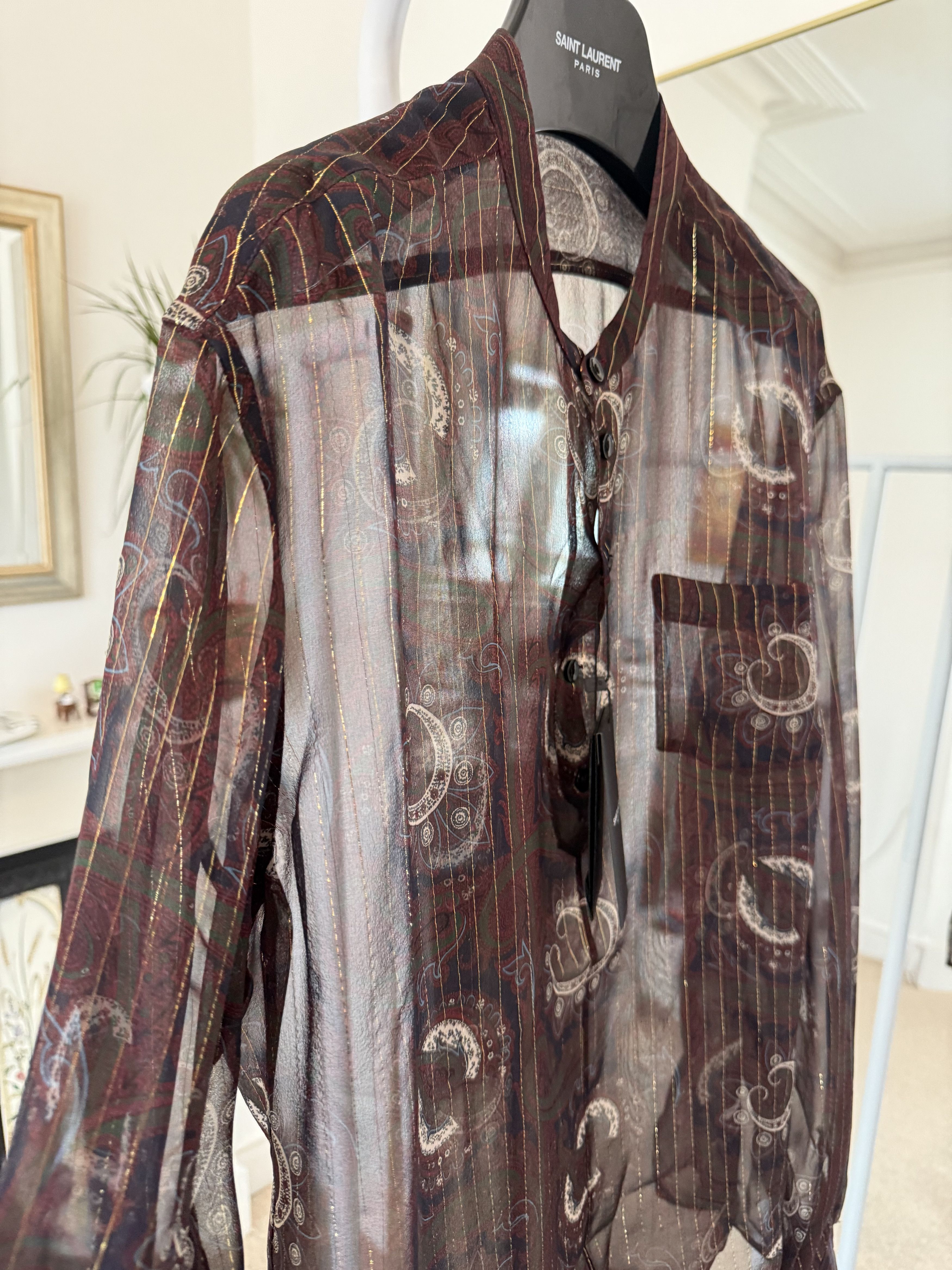 Saint Laurent Paris Saint Laurent Silk Gold Thread Nehru Collar Shirt Burgundy Size US M / EU 48-50 / 2 - 7 Thumbnail
