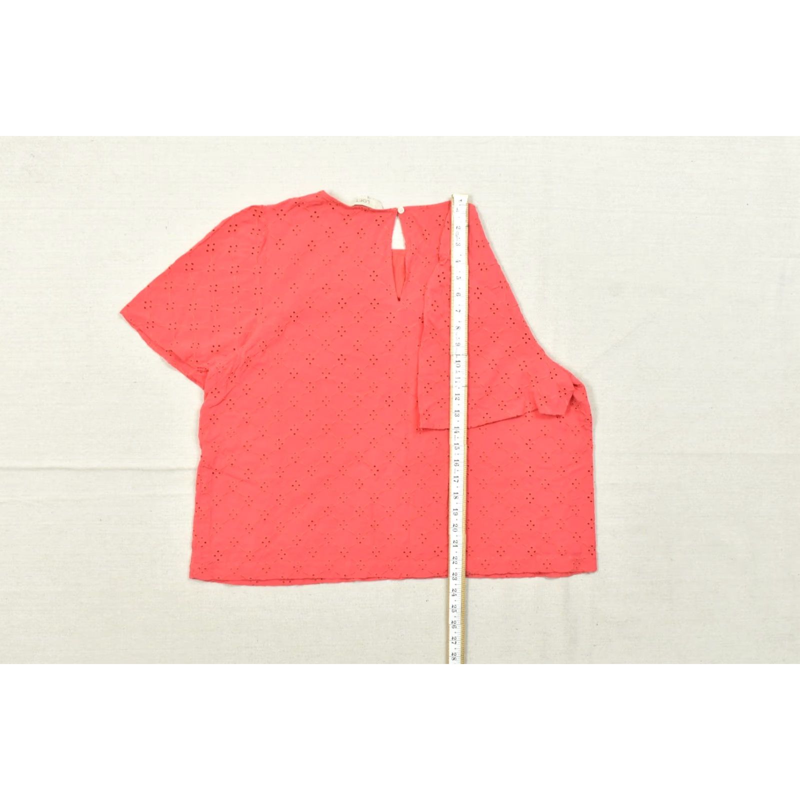 Loft LOFT Blouse Shirt Womens XL Coral Pink Eyelet Embroidered Short Sleeve Rayon Pullover Round Neck Casual Summer Spring Size XL / US 12-14 / IT 48-50 - 6 Thumbnail
