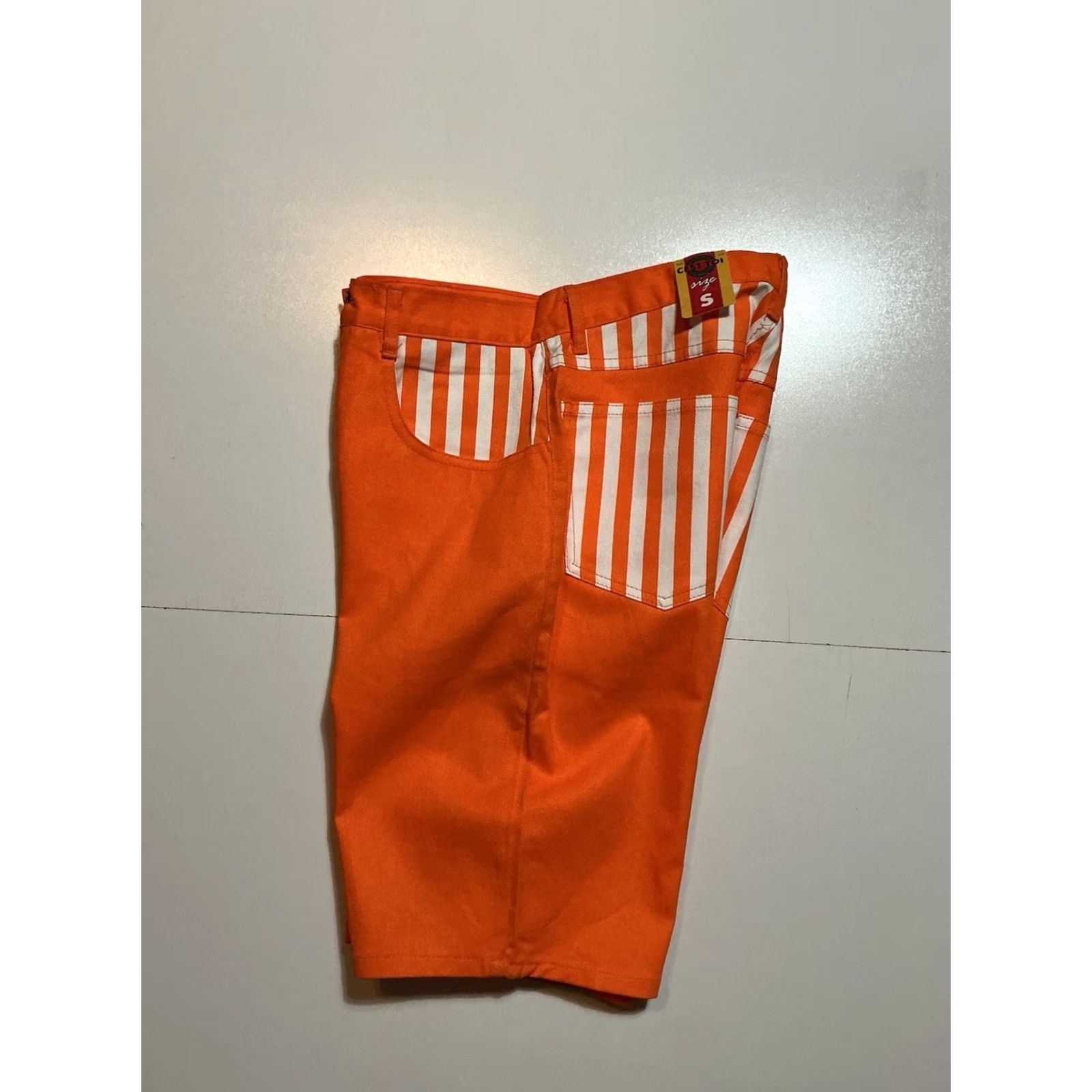 Vintage VINTAGE C’est Toi Denim Shorts Orange Striped Jean Shorts Sz S Unisex Fit 1990s Made In USA Men Women Boys Girls Size US 29 - 4 Thumbnail
