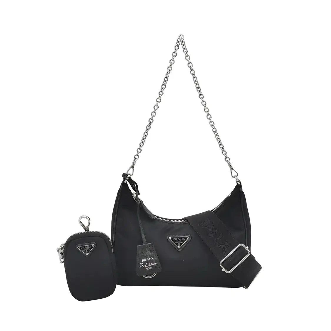 Prada PRADA Re-Edition 2005 mini black nylon logo crossbody bag silver hardware Size ONE SIZE - 1 Thumbnail