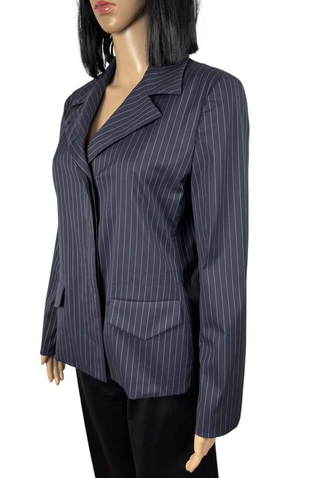 Armani Collezioni Armani Collezioni Wool-Nylon Blue Striped Jacket Collared 44 Size M / US 6-8 / IT 42-44 - 4 Thumbnail
