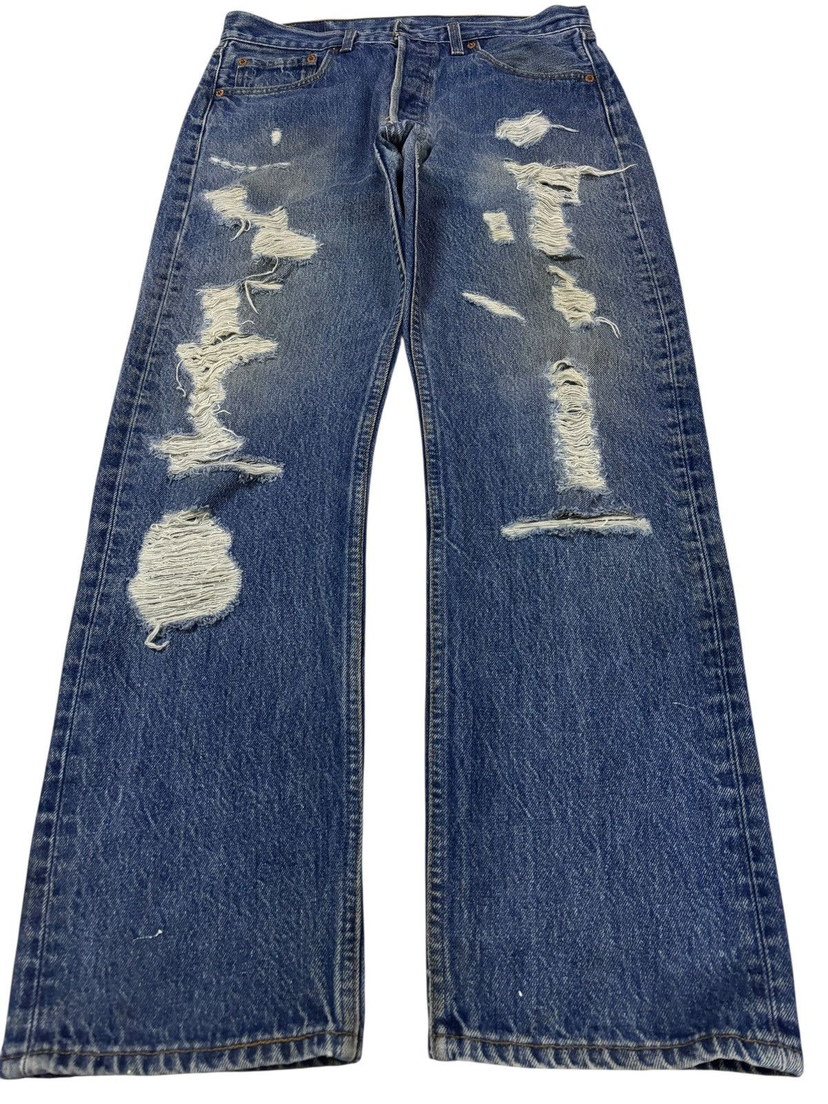 Levi's Vtg 90s Levis 501 Distressed Ripped Jeans Size US 31 - 1 Thumbnail