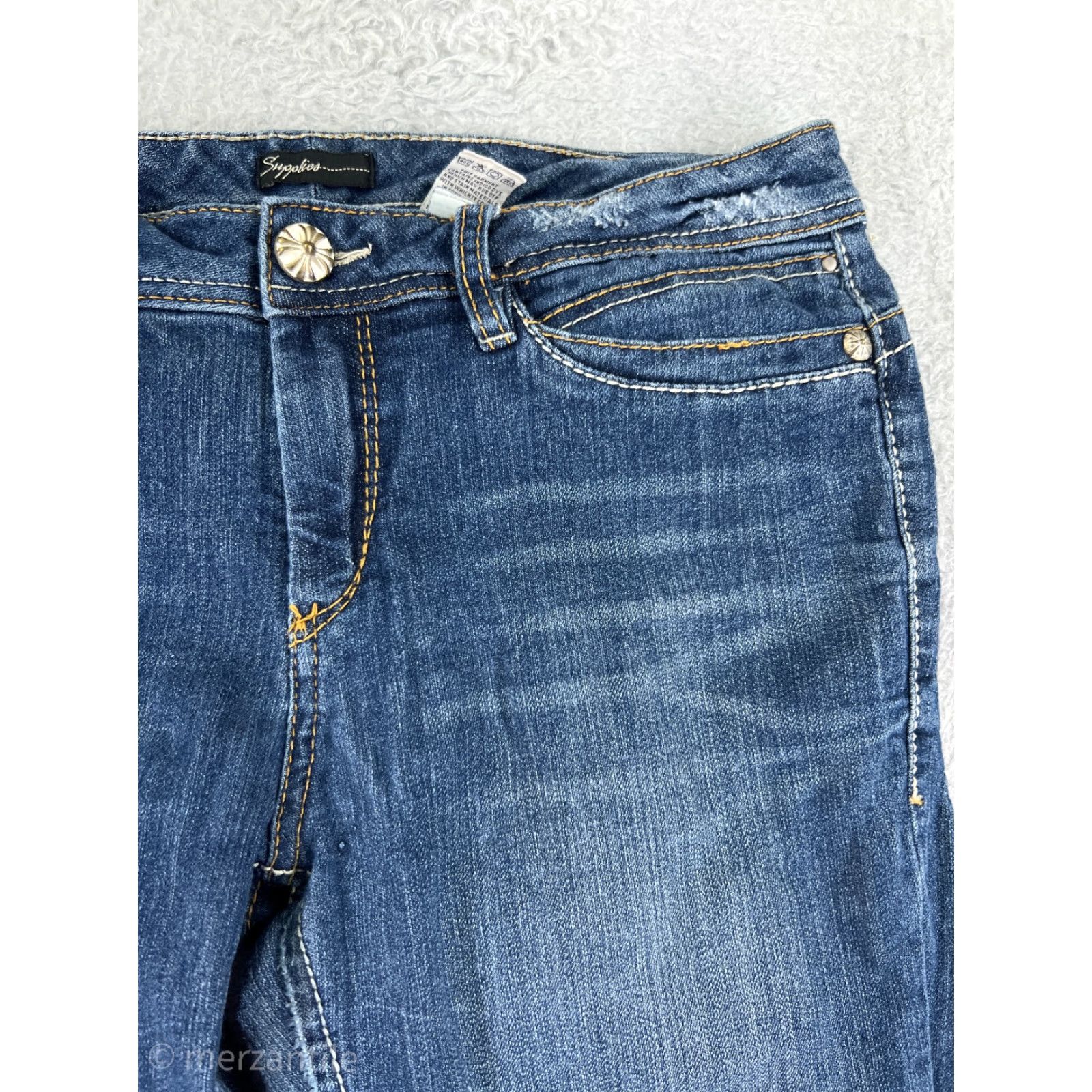 Denime SUPPLIES Women's Bootcut Jeans Size 8 Blue Distressed Embroidered Denim Stretch Regular Fit Size 30" / US 8 / IT 44 - 7 Thumbnail