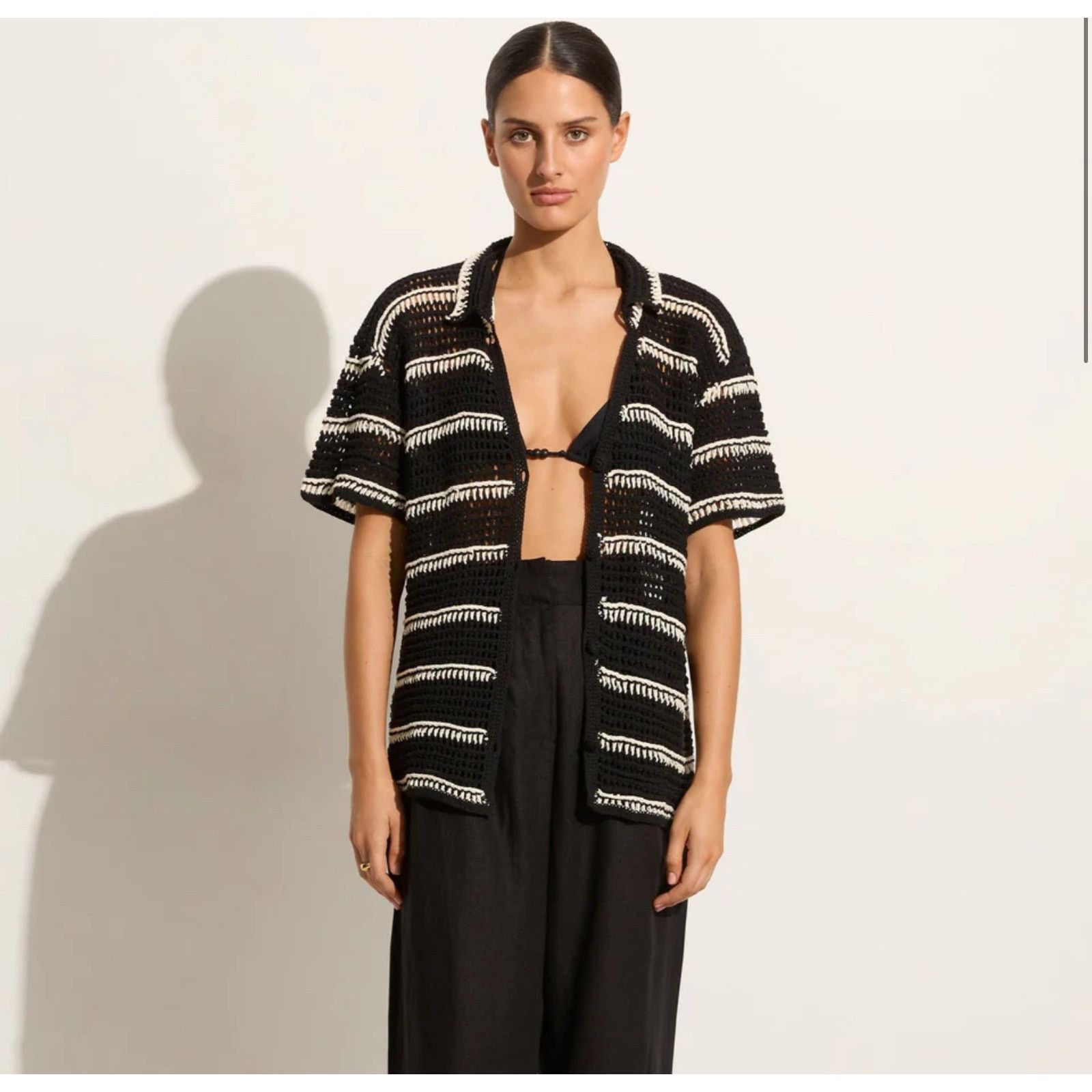 FAITHFULL NWT Faithfull The Brand Crochet Shirt Top Black White Sz S/M Size M / US 6-8 / IT 42-44 - 2 Thumbnail