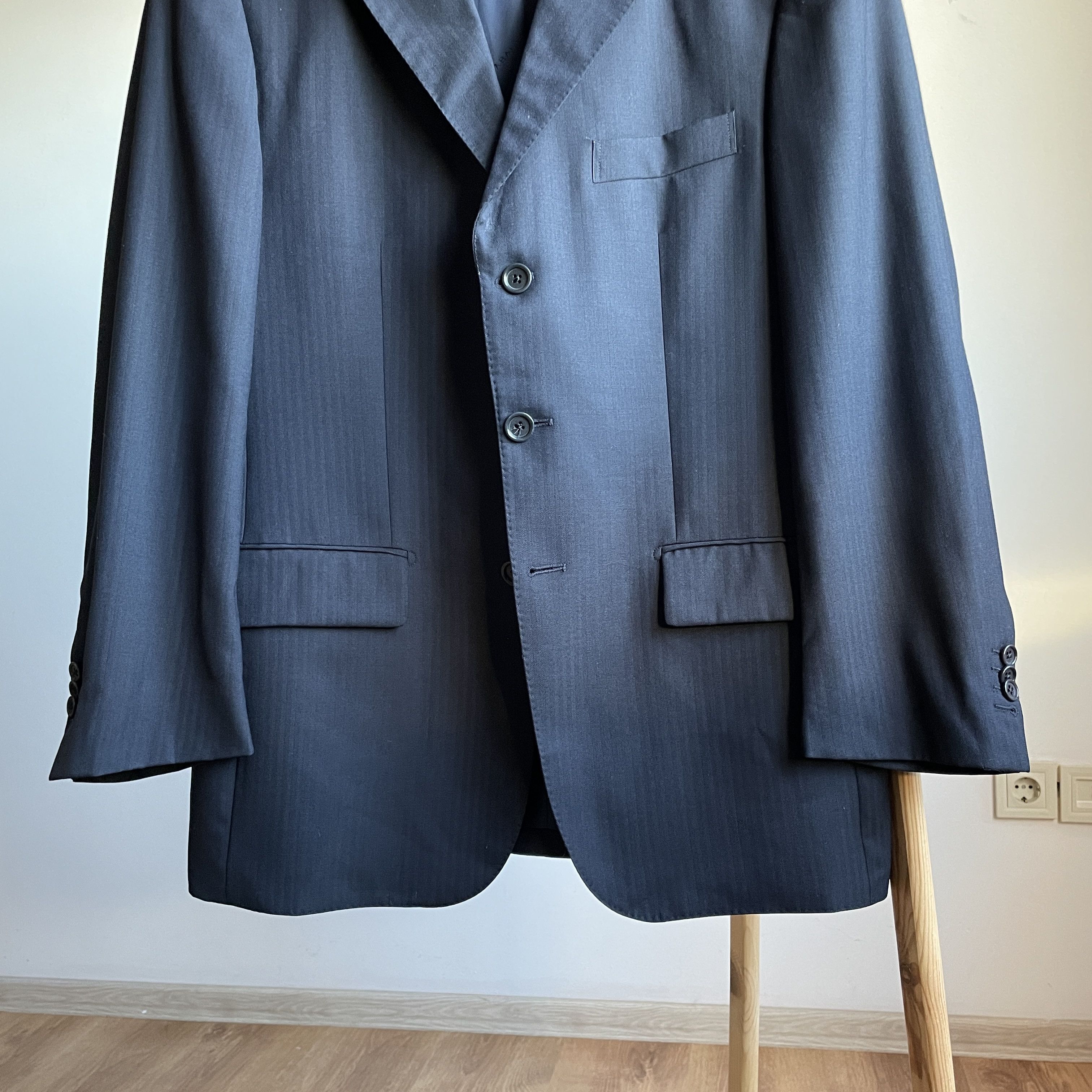 SCABAL Scabal Herringbone Wool 3 Button Wool Navy Suit Size EUR 50 Size 40R - 7 Thumbnail