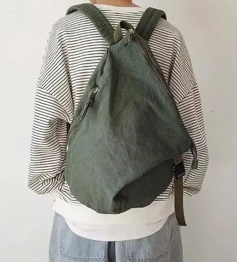 Japanese Brand Retro y2k irregular canvas backpack aesthetic Size ONE SIZE - 2 Thumbnail