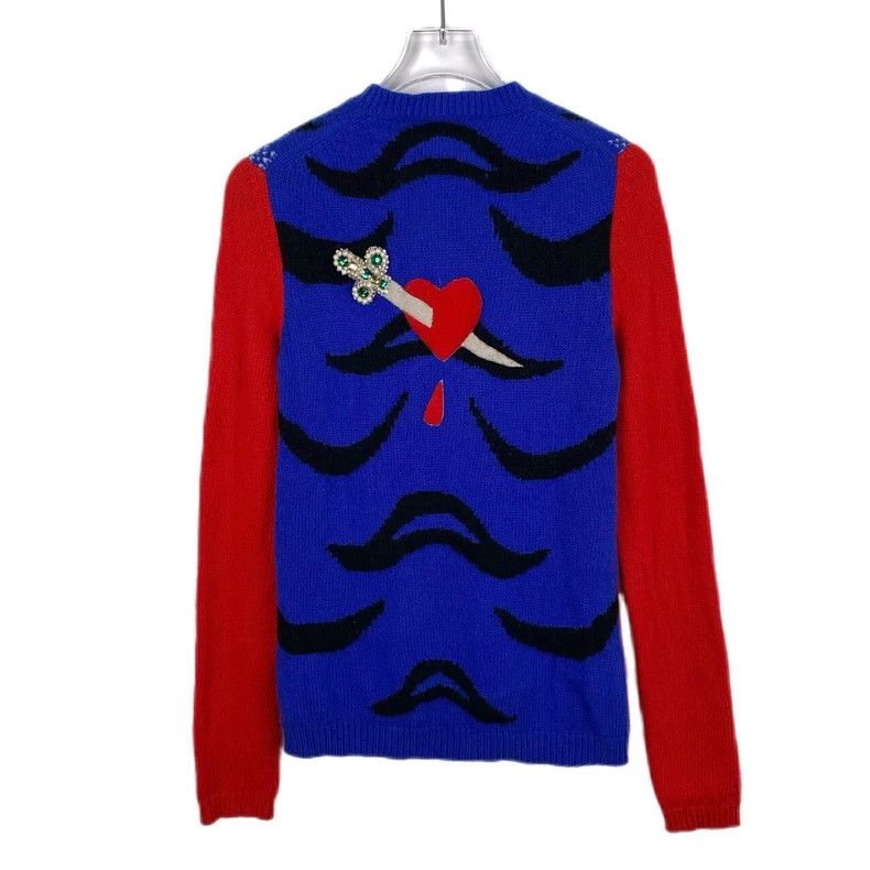 Gucci Gucci Tiger pattern inlaid round neck color-blocked wool l Size US XXS / EU 40 - 2 Thumbnail