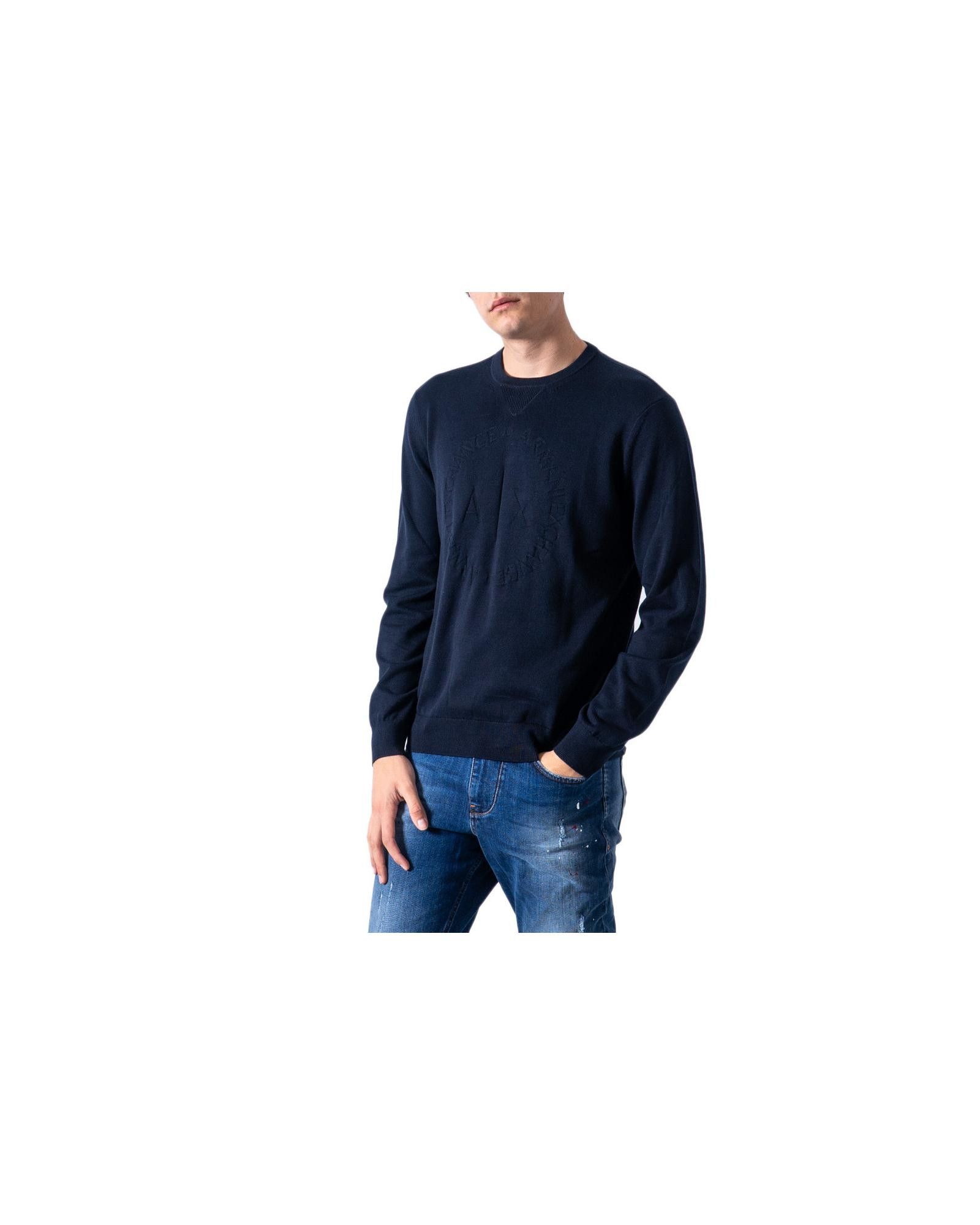 image of Armani Exchange Long Sleeve Round Neck Sweatshirt in Blue, Men's (Size 2XL)