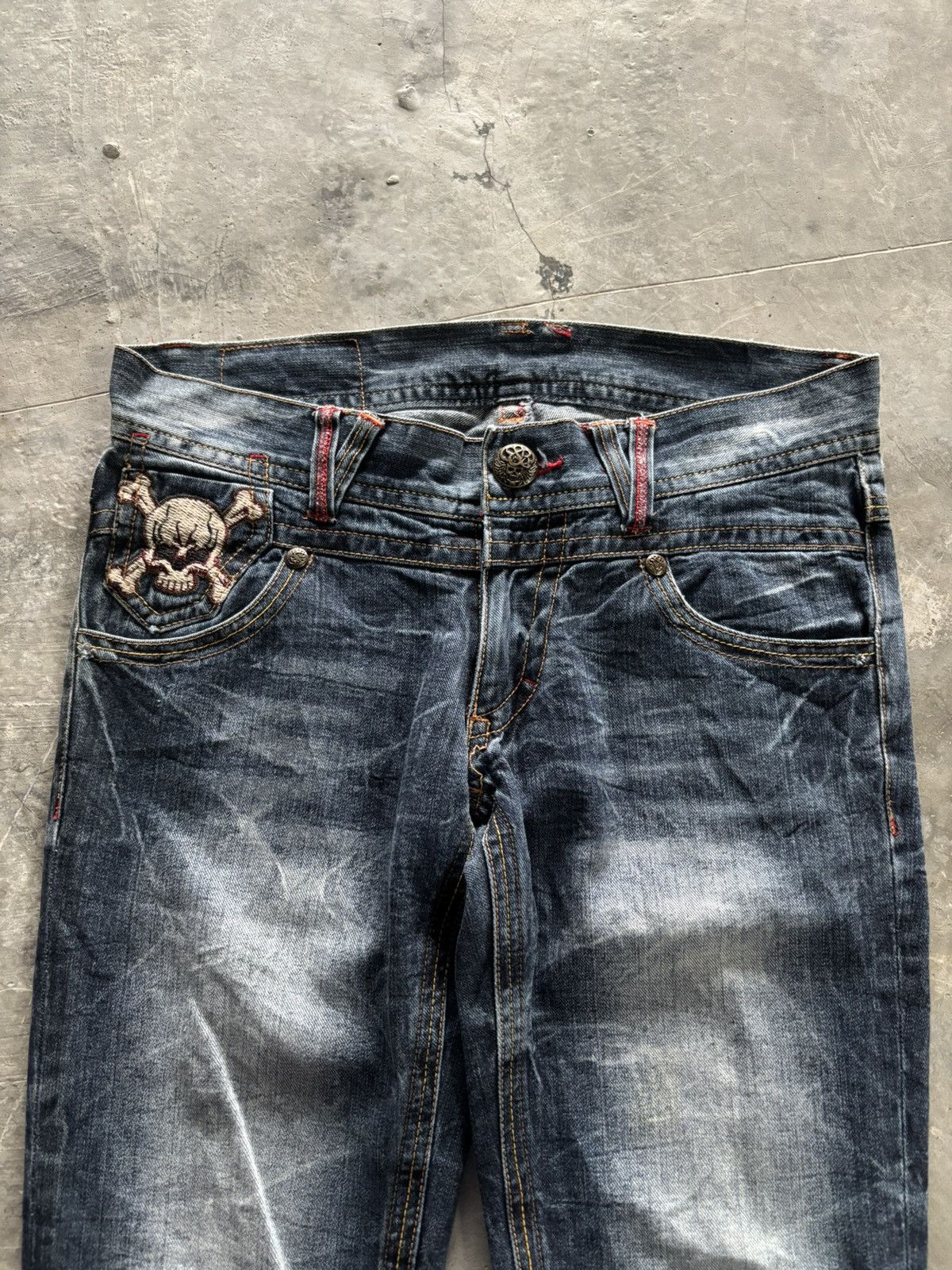 14th Addiction Y2K fade wash jeans skull japanese denim distressed Size US 31 - 2 Thumbnail