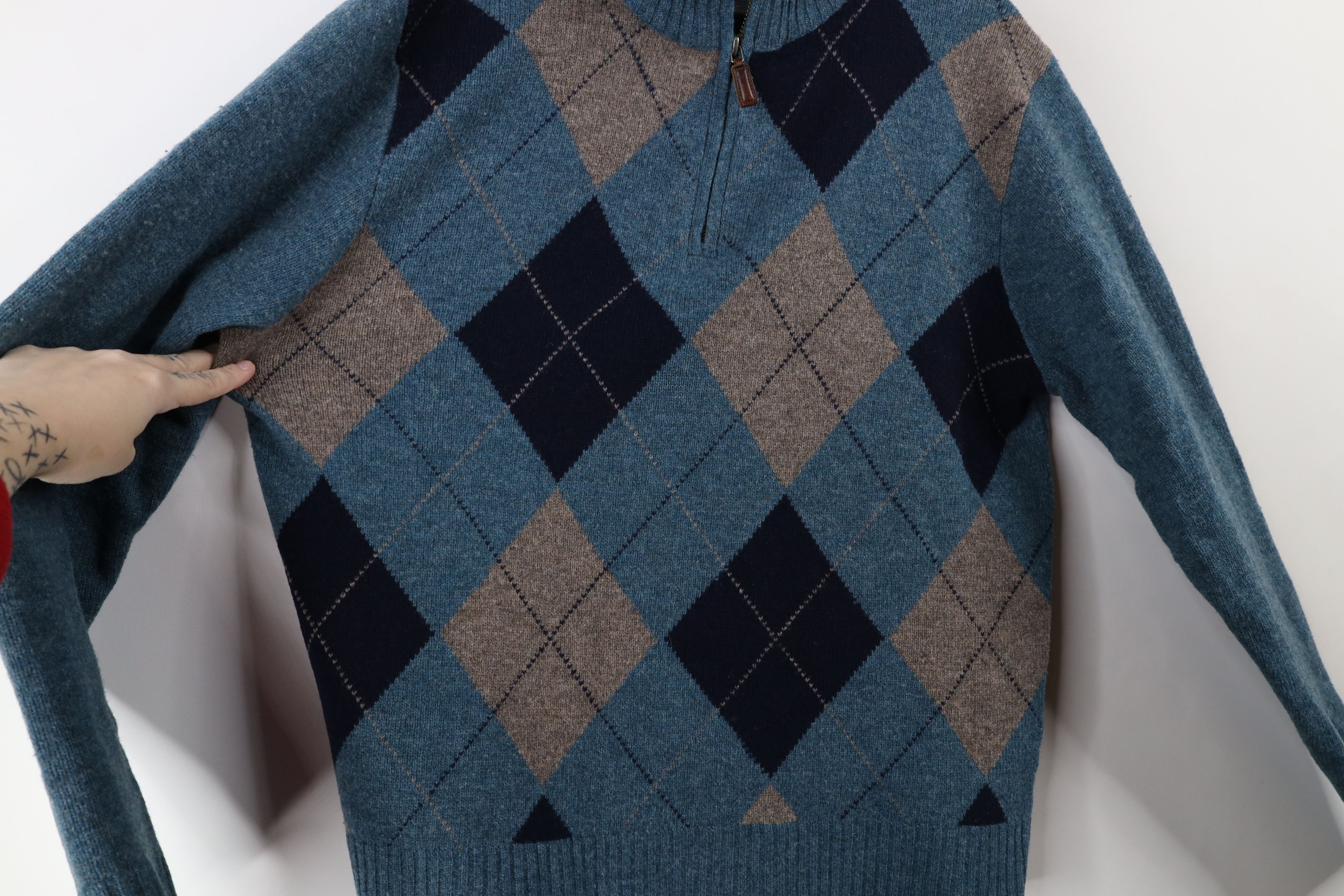 J.Crew × Vintage Vintage J Crew Argyle Lambs Wool Knit Half Zip Sweater Size US M / EU 48-50 / 2 - 7 Thumbnail