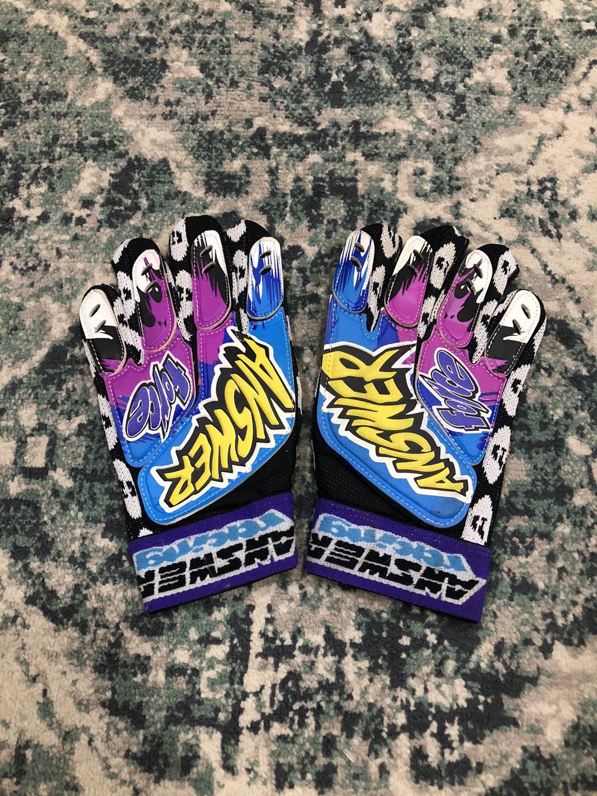 image of Fox Racing x Racing Vintage Answer Force Racing Bomber Gloves Medium in Blue Purple, Men's