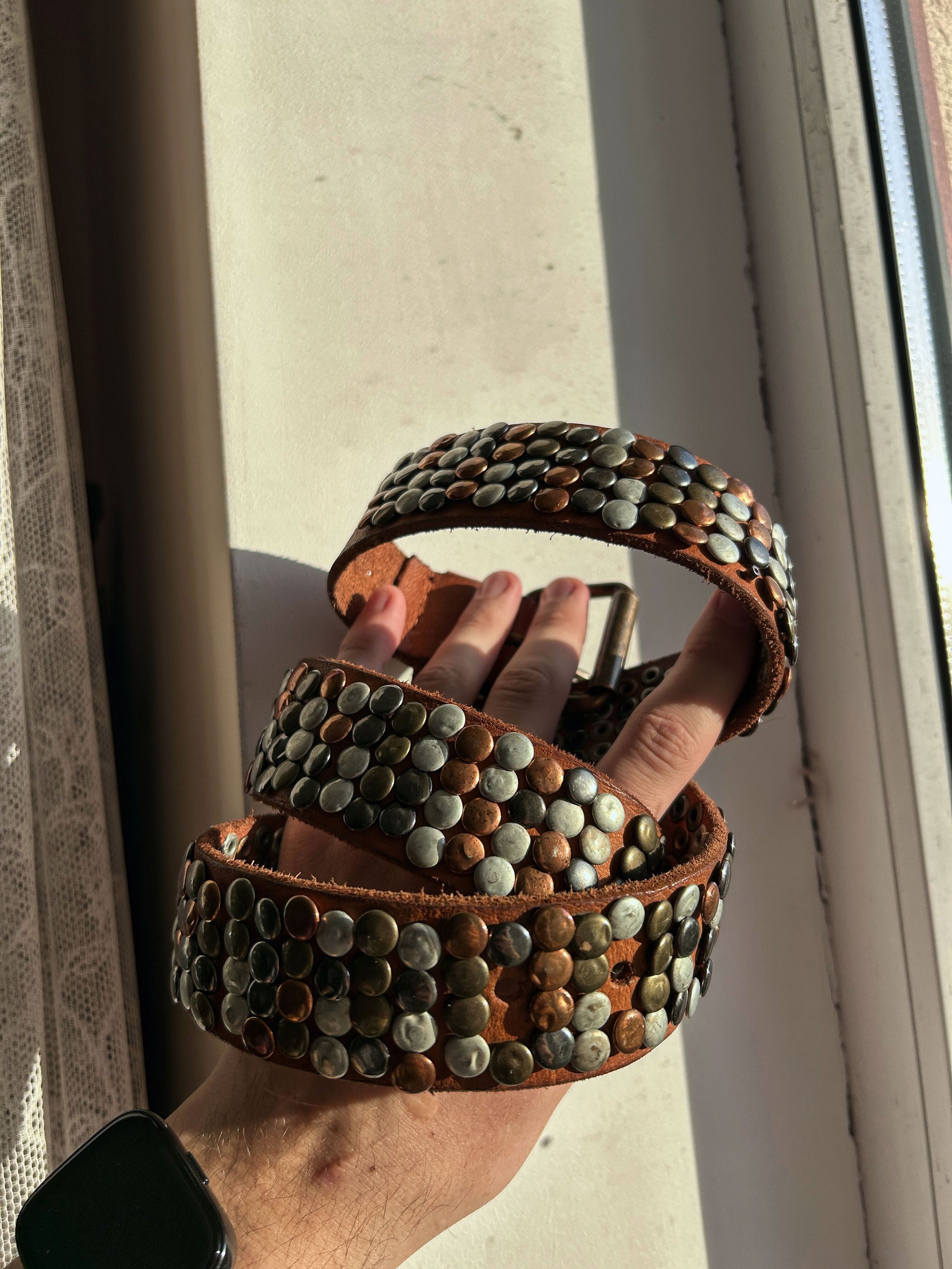 Vintage Brown Studded Leather Belt Heavy Punk Rock Vintage Style Size ONE SIZE - 4 Thumbnail