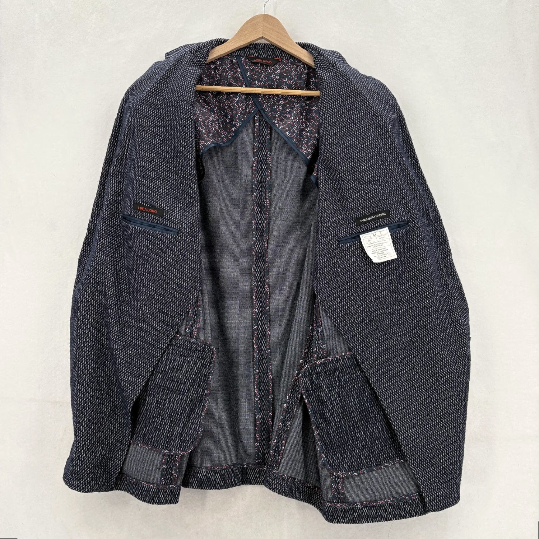 Vintage Linea Uomo Sport Coat Blazer Mens 54 Blue Geometric Tweed Stretch Notch Single-Breasted 2-Piece Coat Jacket за Size 54R - 7 Thumbnail