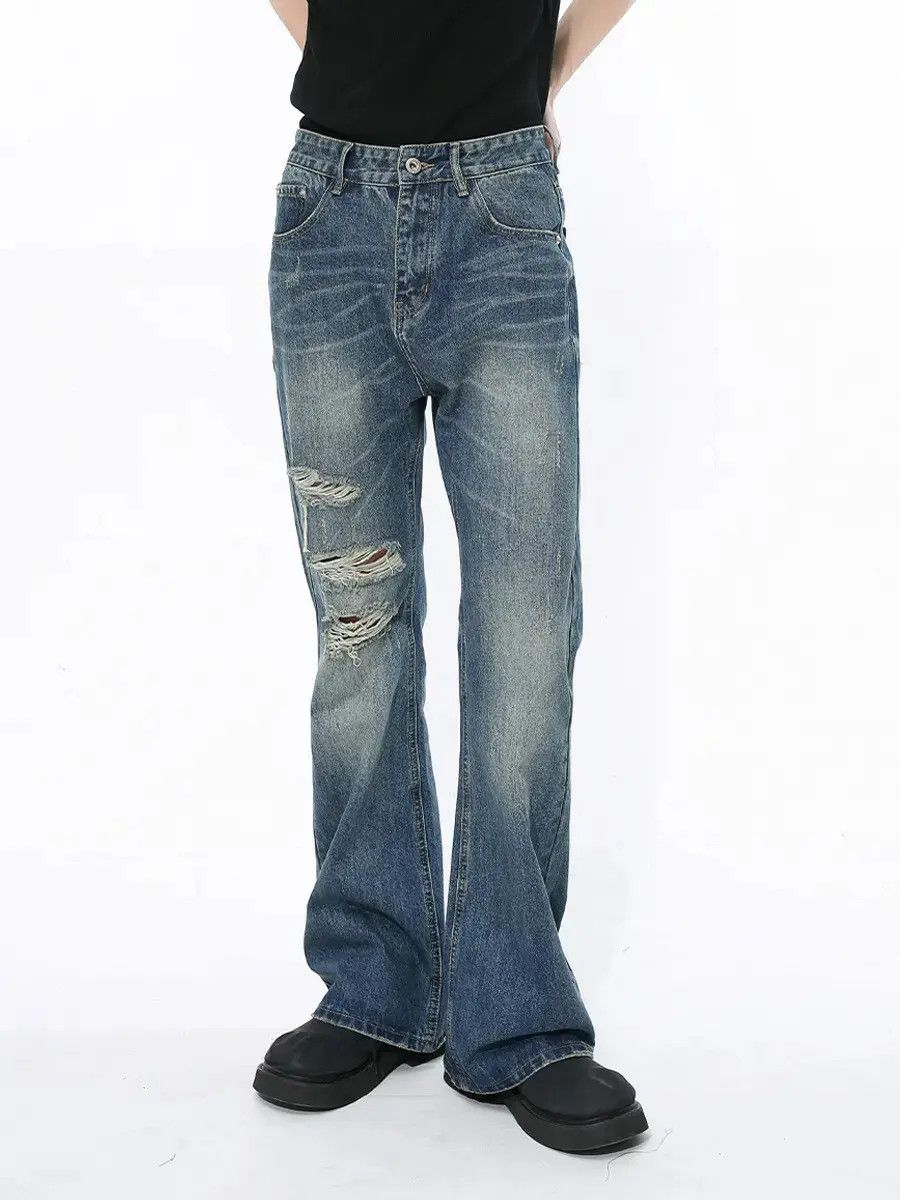 Japanese Brand Retro loose straight leg ripped jeans Size US 32 / EU 48 - 6 Thumbnail