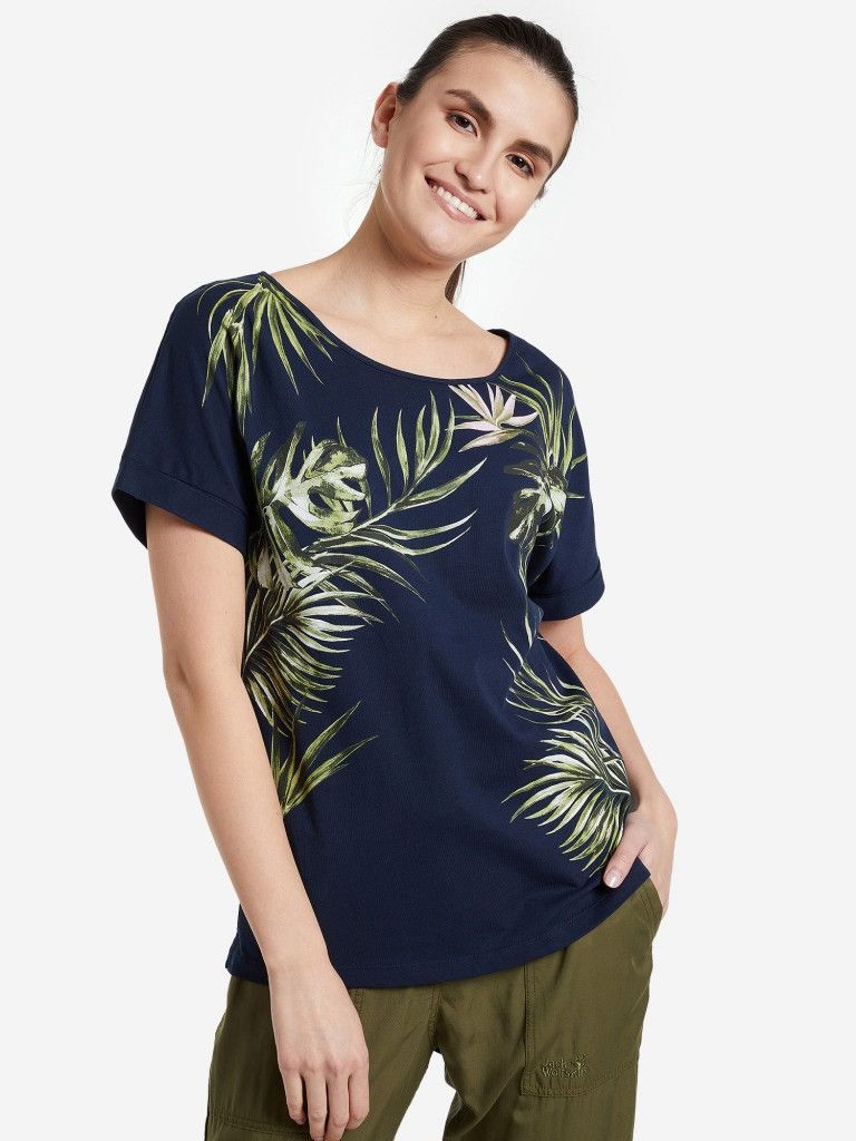 Jack Wolfskin Jack Wolfskin Womens Navy Blue SS T-Shirt Tropical Print Size M / US 6-8 / IT 42-44 - 3 Thumbnail