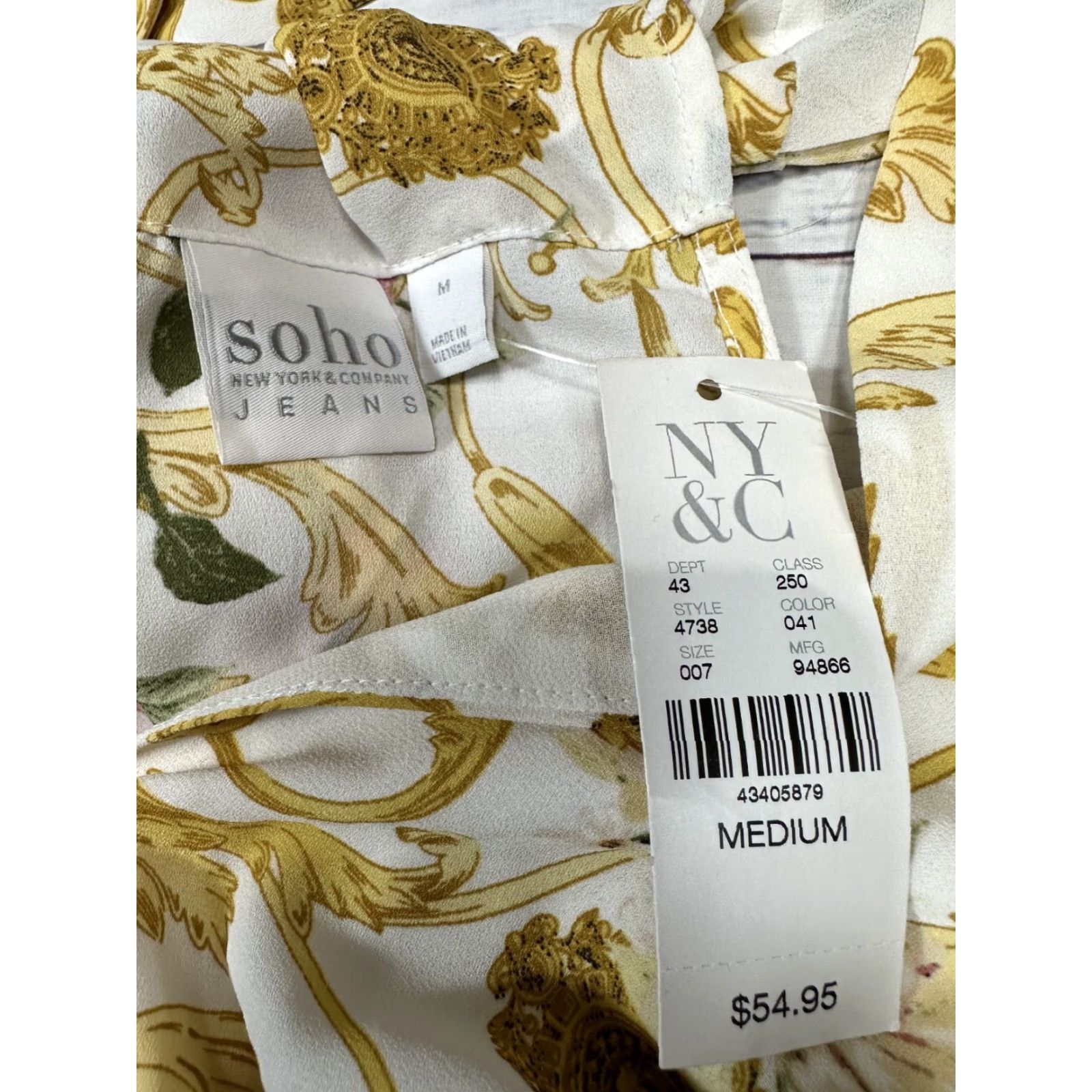Vintage SOHO White Gold Floral Halter Dress Sleeveless Knee Length Party Cocktail M Womens NWT Size M / US 6-8 / IT 42-44 - 4 Thumbnail