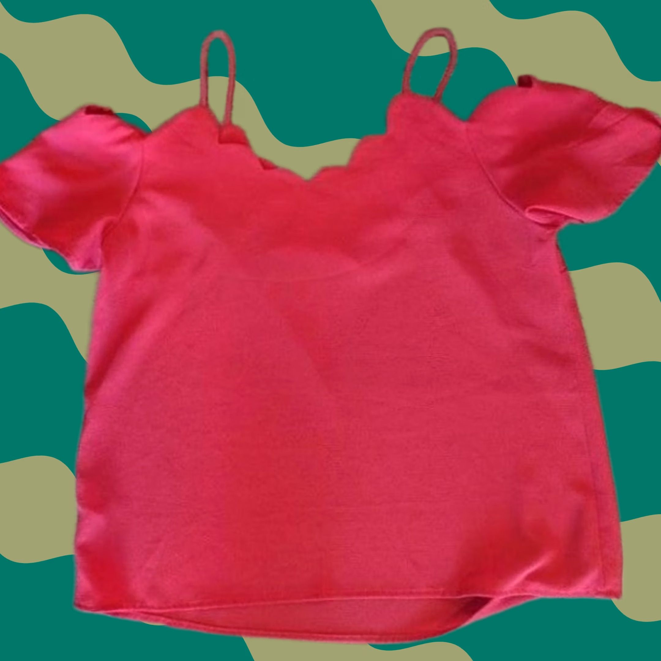 Vintage Red Scalloped Cold Shoulder Blouse Top Short Sleeve Feminine Coquette Romantic Size M / US 6-8 / IT 42-44 - 1 Thumbnail