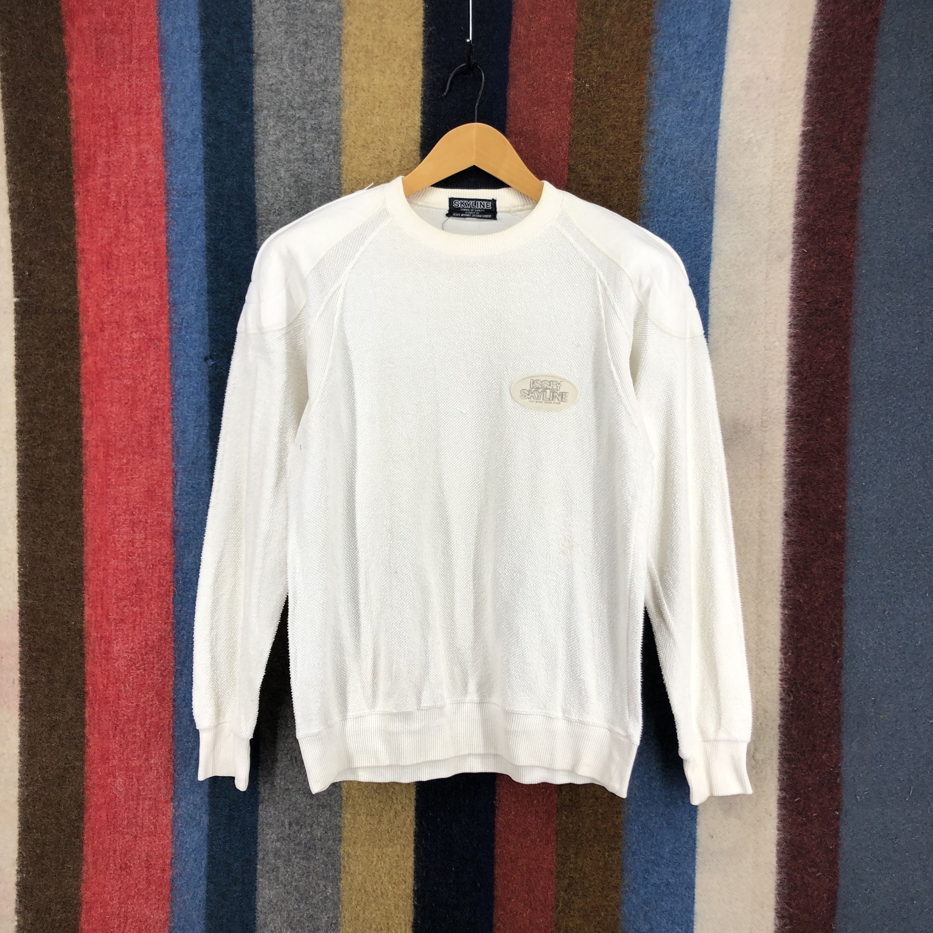 ISSEY MIYAKE Vintage V-neck all-over print knit Sweater tops blue