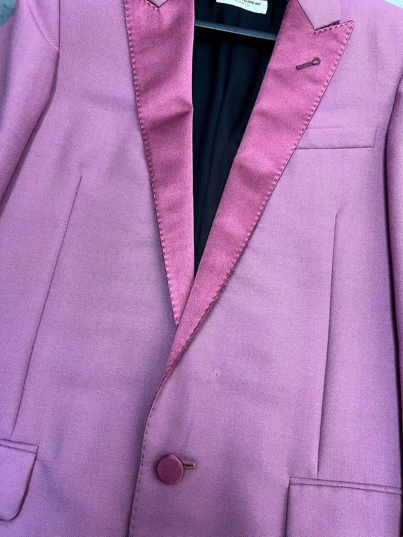 Saint Laurent Paris Saint Laurent Paris Pink satin sword collar wool smoking s Size XXS / US 00 / IT 34 - 4 Thumbnail