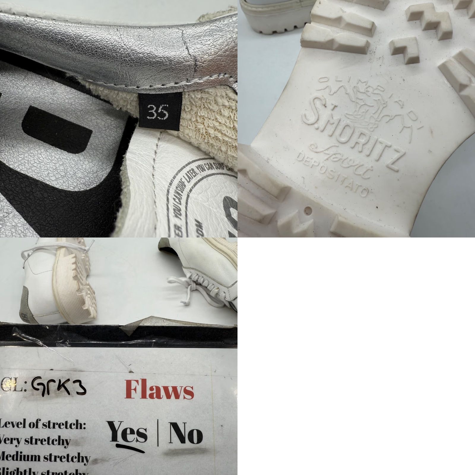 P448 P448 Womens Sneaker Lace Up White Leather Size 35/US 5-5.5 Chunky Sole Leather White Sneakers Size US 5.5 / IT 35.5 - 9 Thumbnail